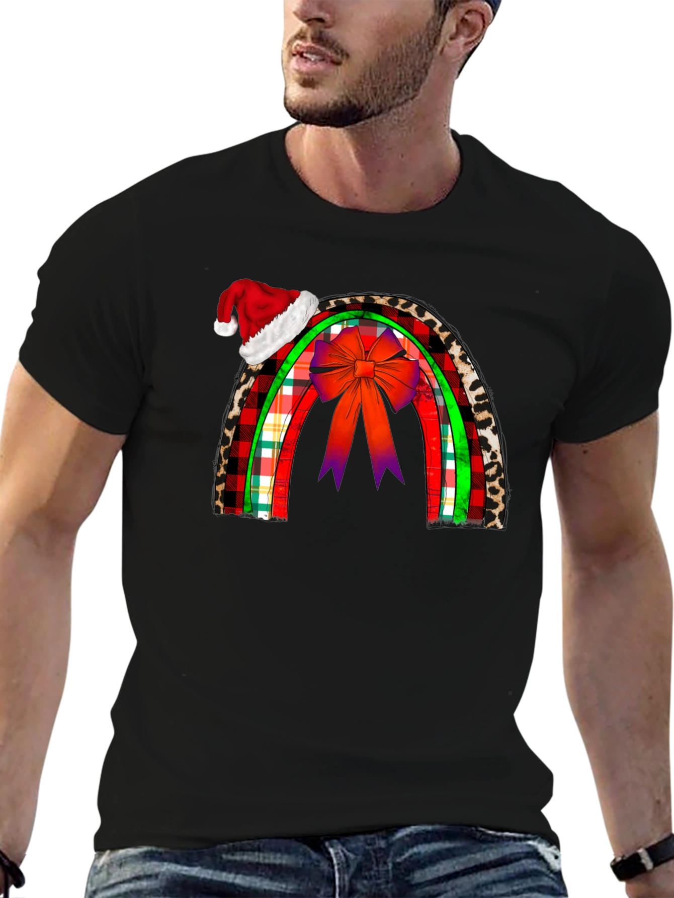 Holiday Rainbow Santa Hat Graphic Tee