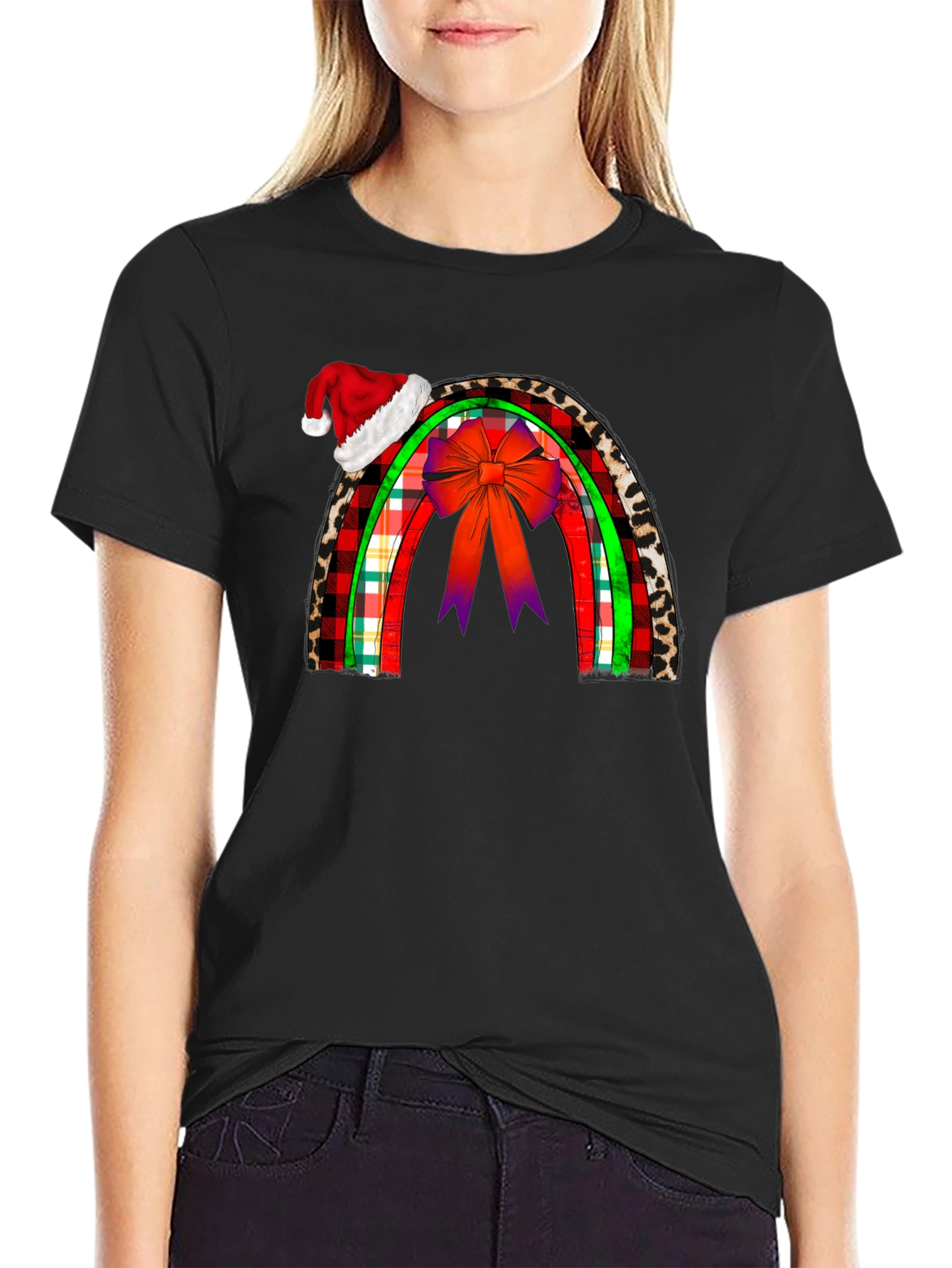 Holiday Rainbow Santa Hat Graphic Tee