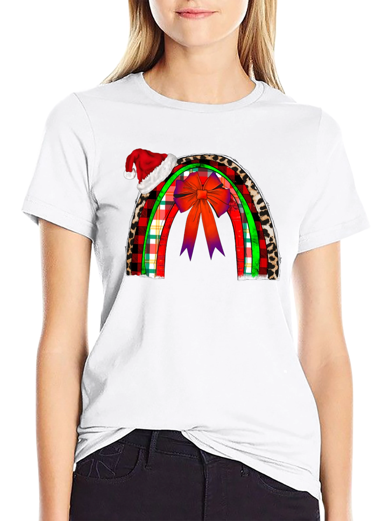 Holiday Rainbow Santa Hat Graphic Tee