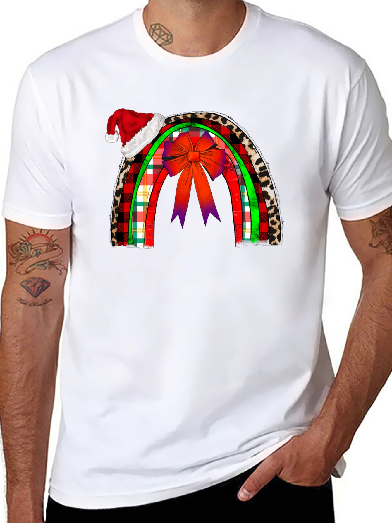 Holiday Rainbow Santa Hat Graphic Tee
