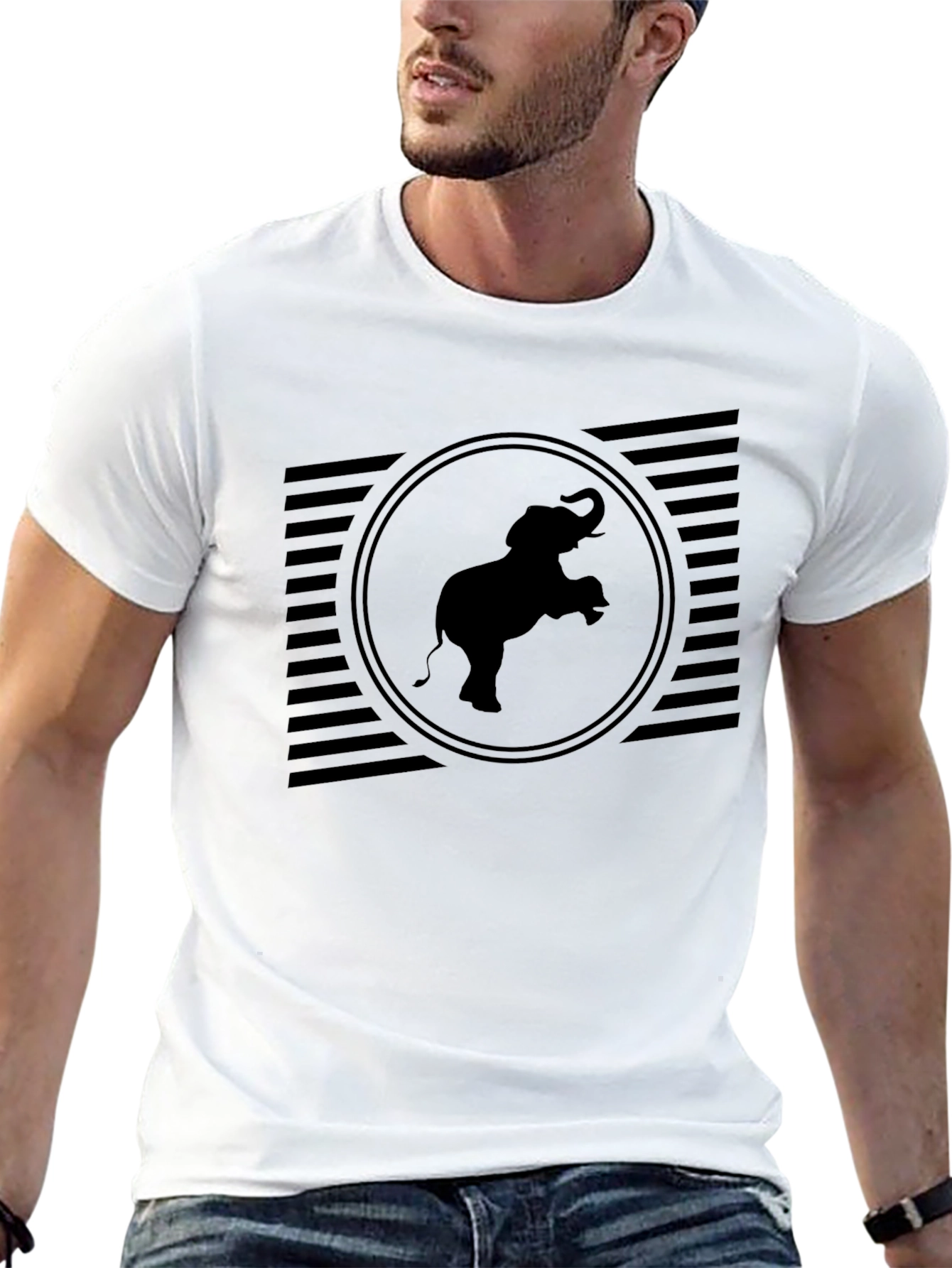 Elephant Graphic Tee - Black Crew Neck Shirt