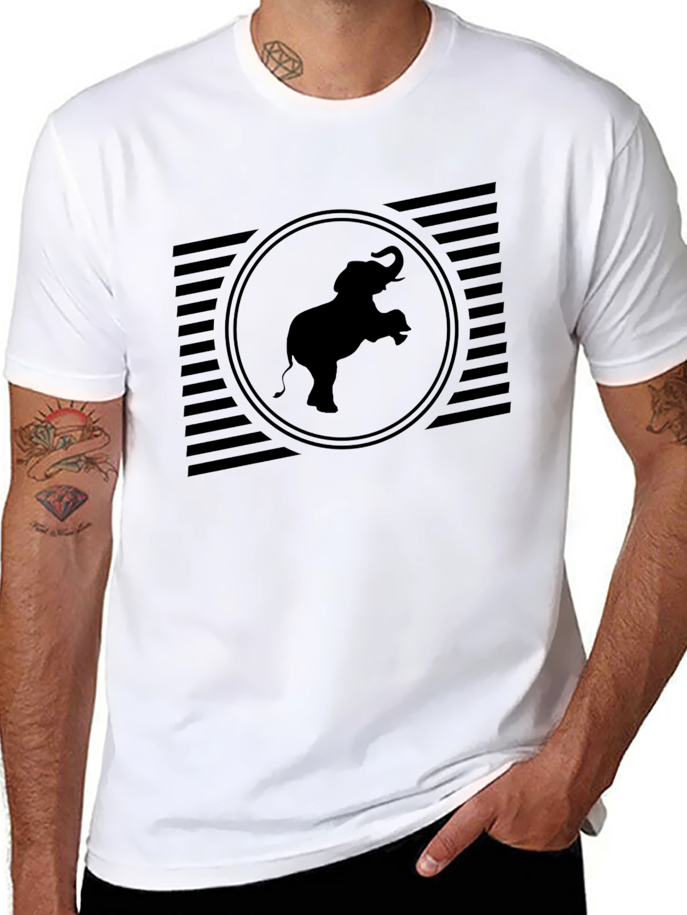Elephant Graphic Tee - Black Crew Neck Shirt