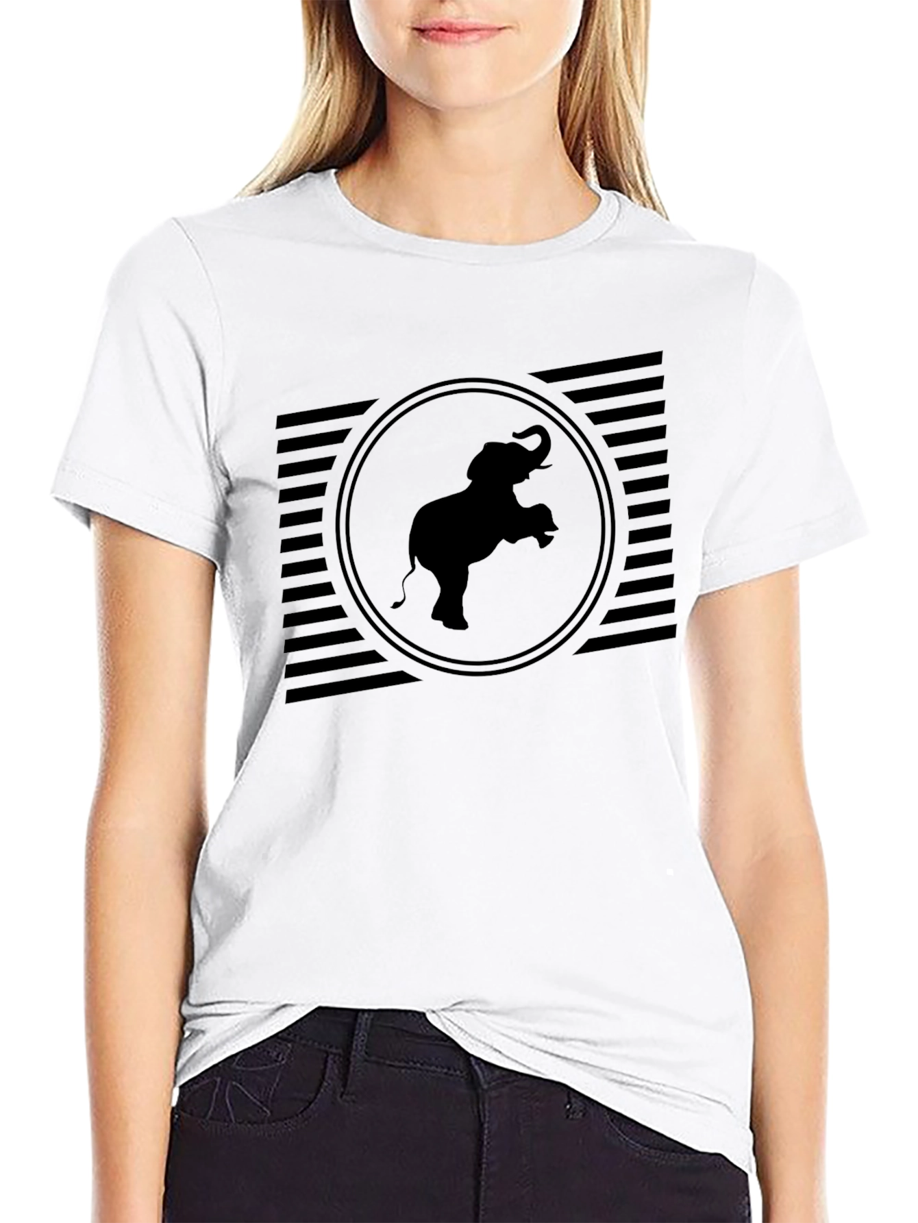Elephant Graphic Tee - Black Crew Neck Shirt