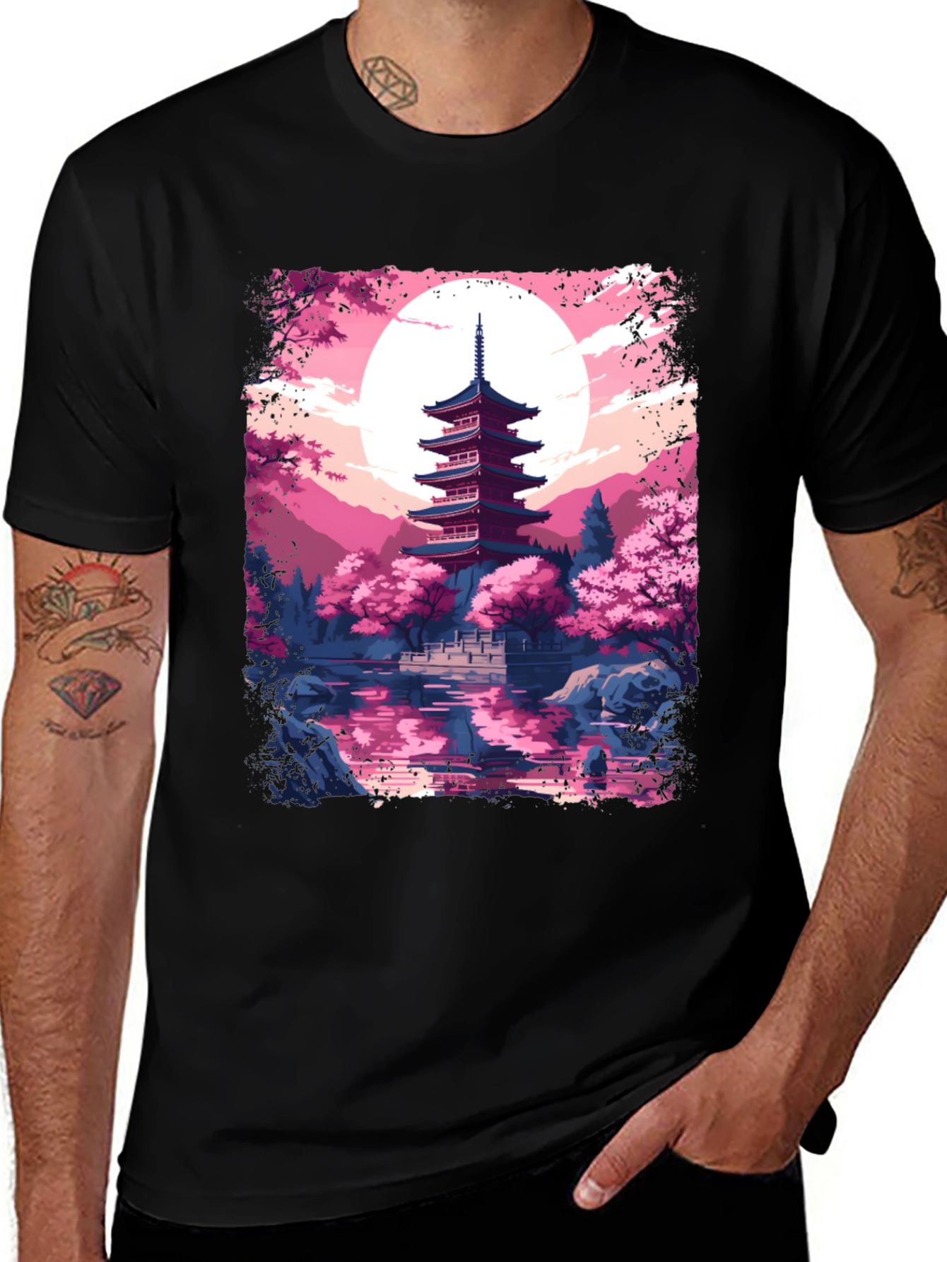 Japanese Pagoda Graphic Tee - Black