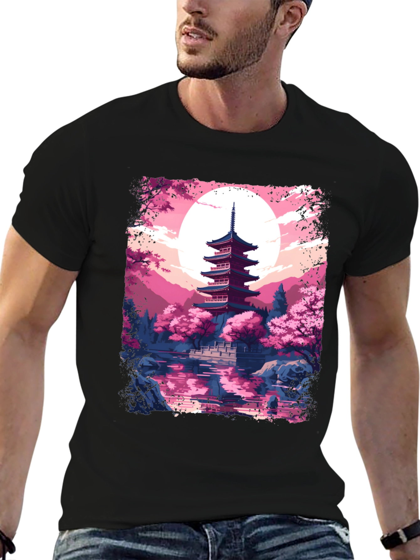 Japanese Pagoda Graphic Tee - Black