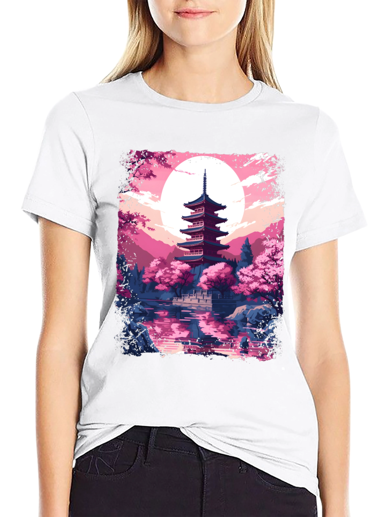 Japanese Pagoda Graphic Tee - Black