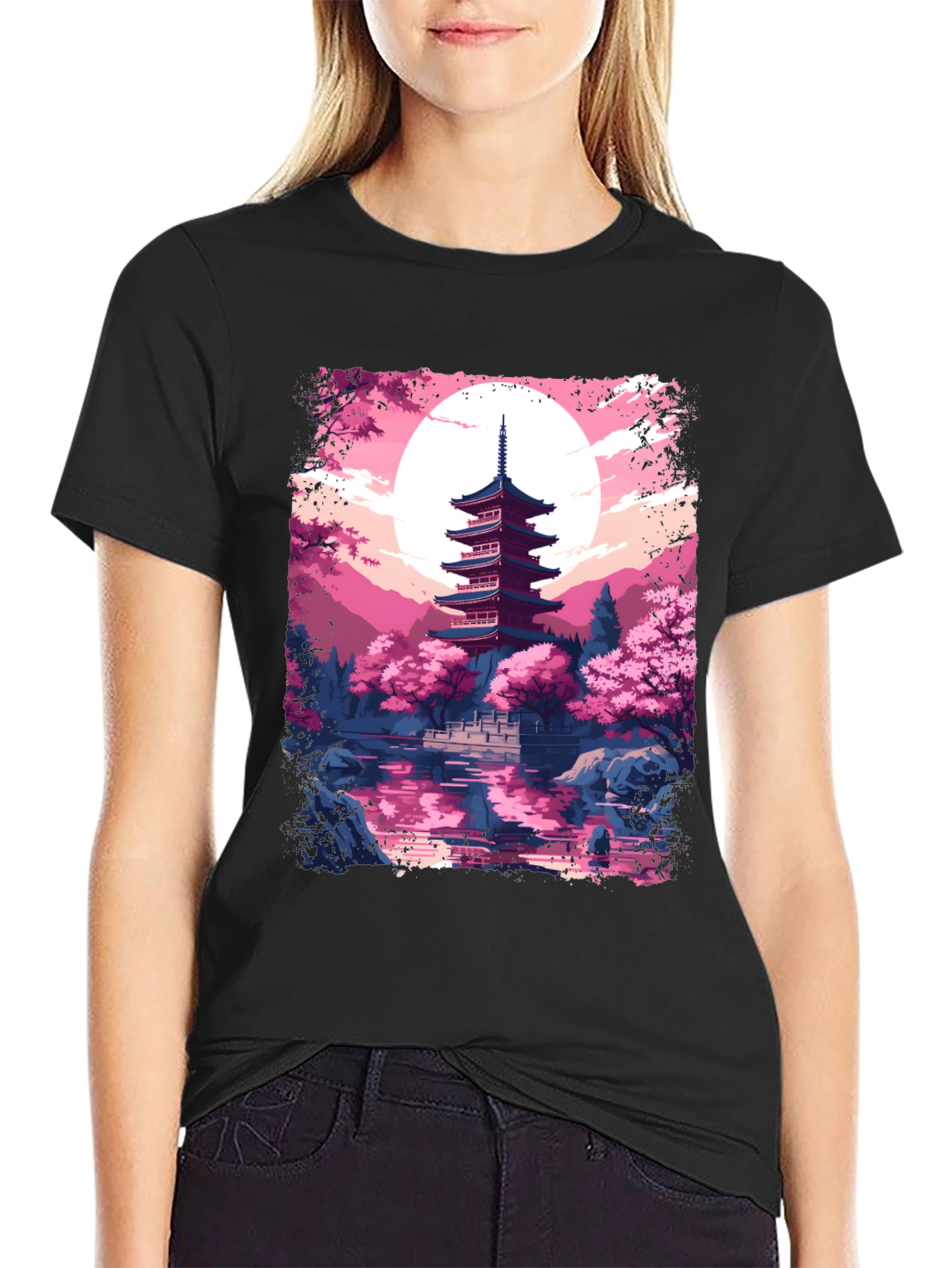 Japanese Pagoda Graphic Tee - Black