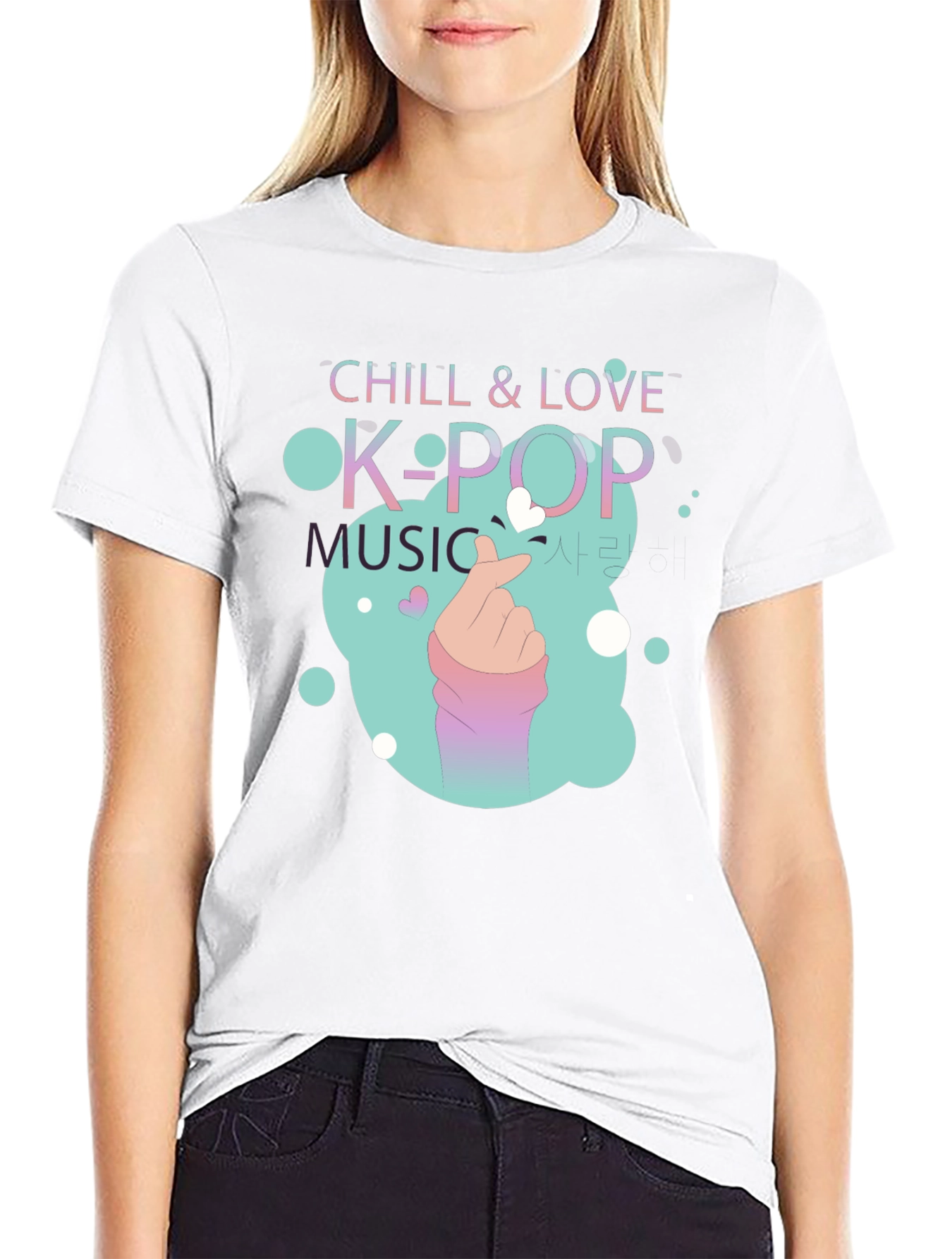 Chill & Love K-Pop Music Black T-Shirt