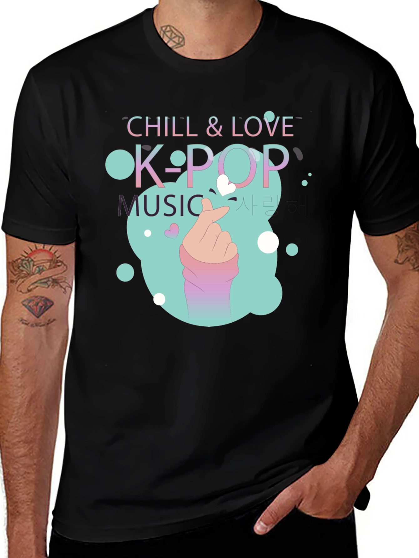 Chill & Love K-Pop Music Black T-Shirt