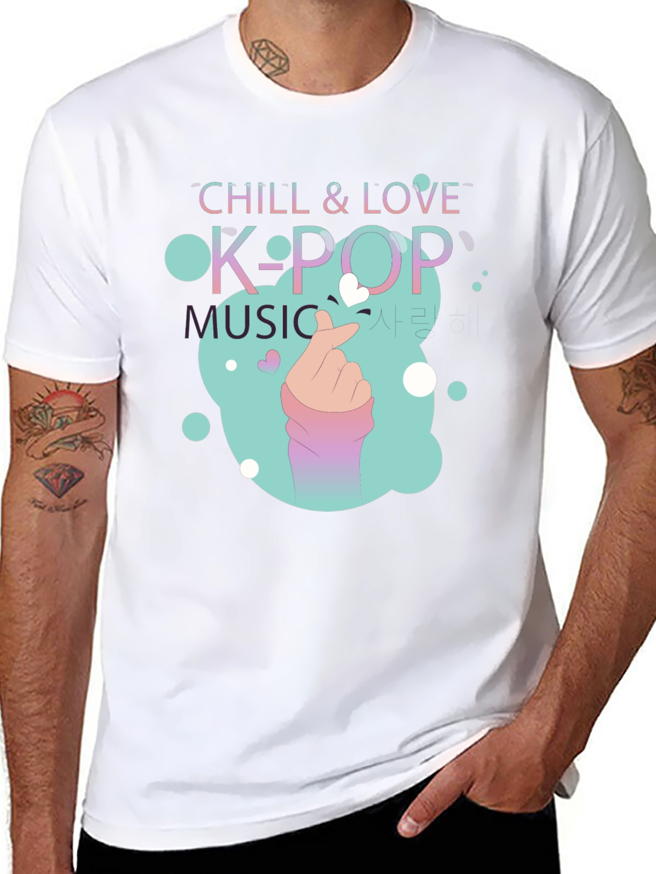 Chill & Love K-Pop Music Black T-Shirt