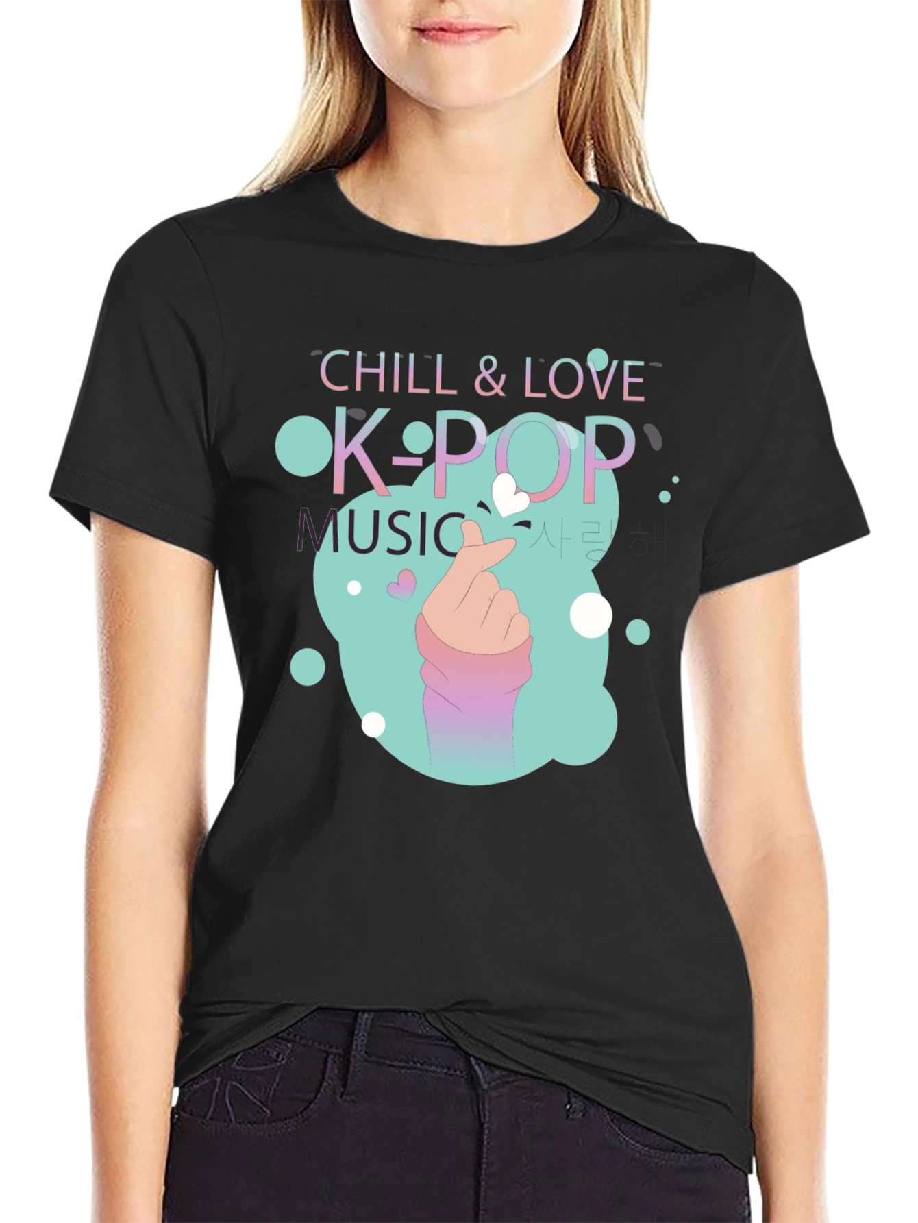 Chill & Love K-Pop Music Black T-Shirt