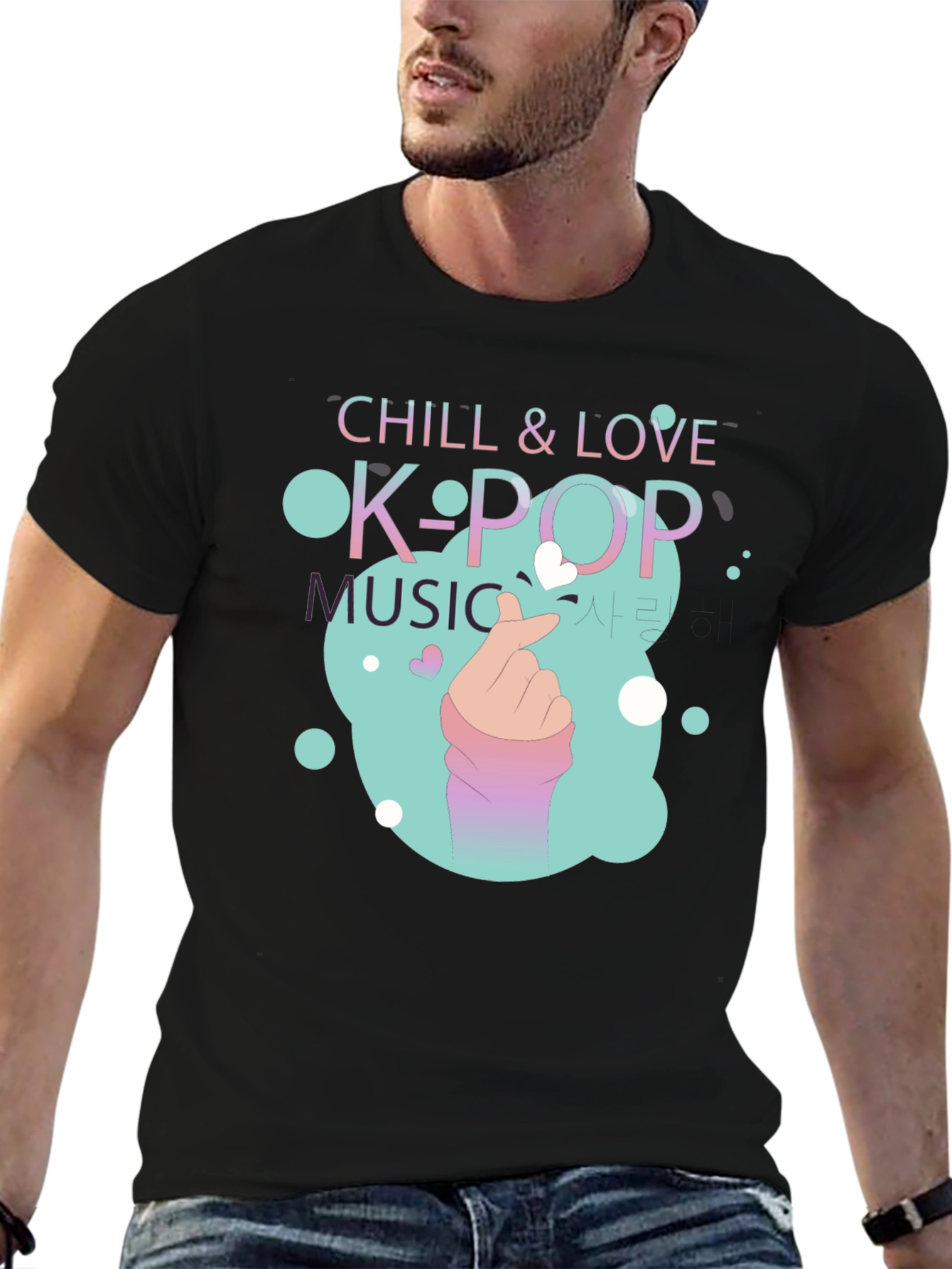 Chill & Love K-Pop Music Black T-Shirt