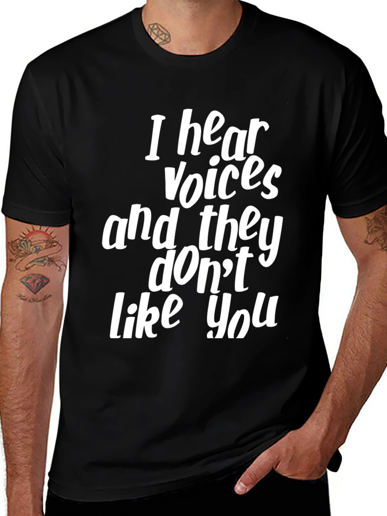 Funny I Hear Voices Graphic Tee - Black