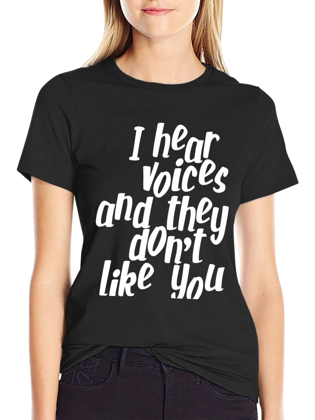 Funny I Hear Voices Graphic Tee - Black