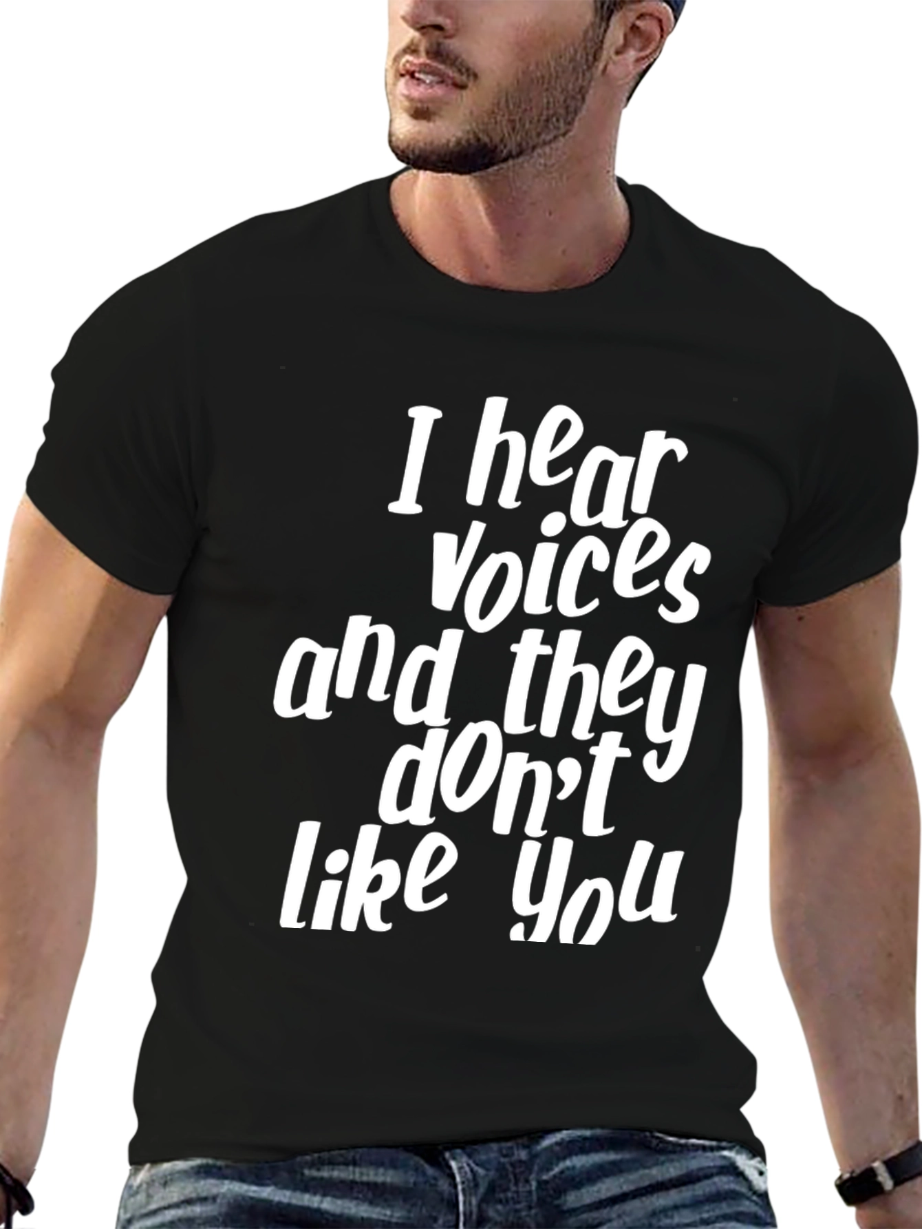 Funny I Hear Voices Graphic Tee - Black