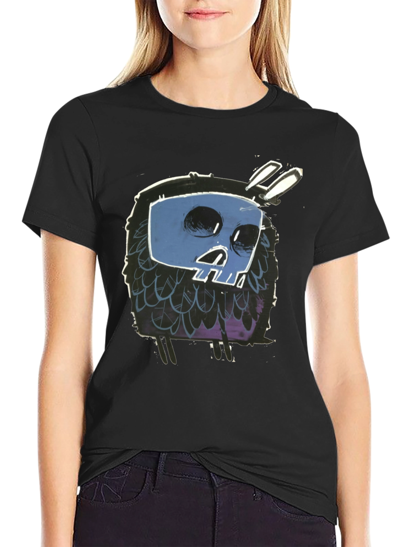 Skull Bunny Graphic Black T-Shirt