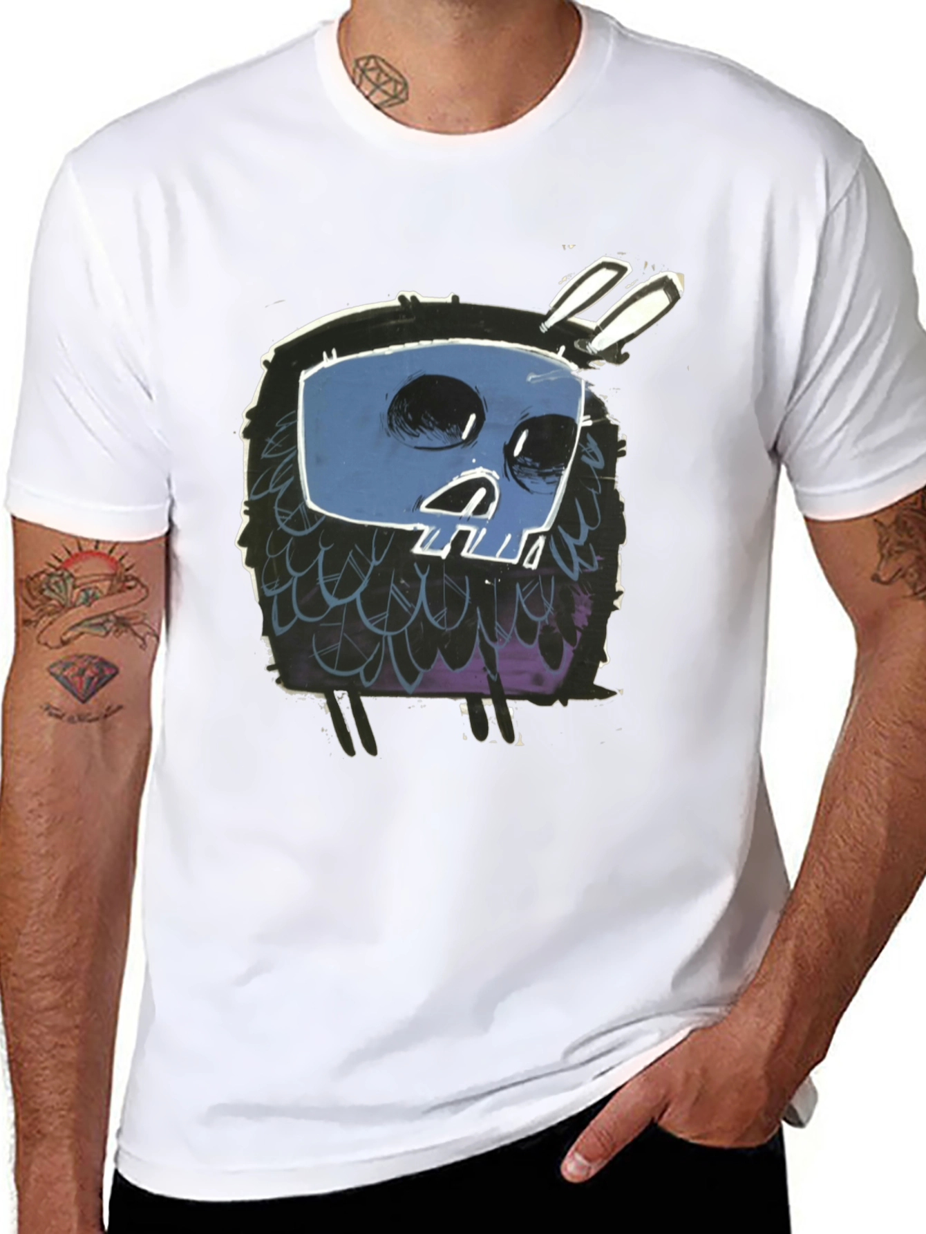 Skull Bunny Graphic Black T-Shirt