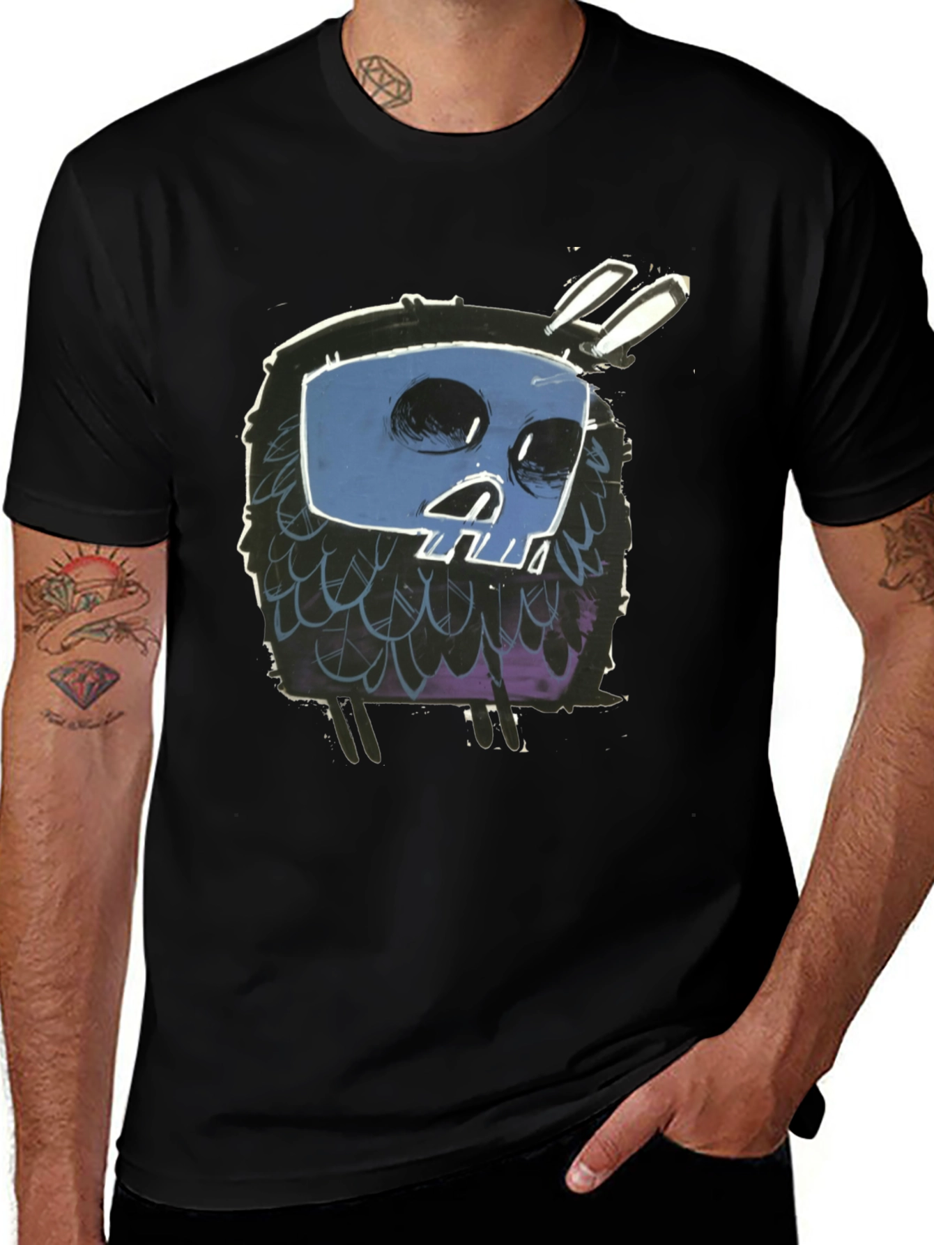 Skull Bunny Graphic Black T-Shirt