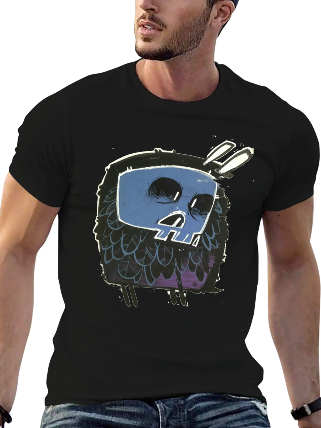 Skull Bunny Graphic Black T-Shirt