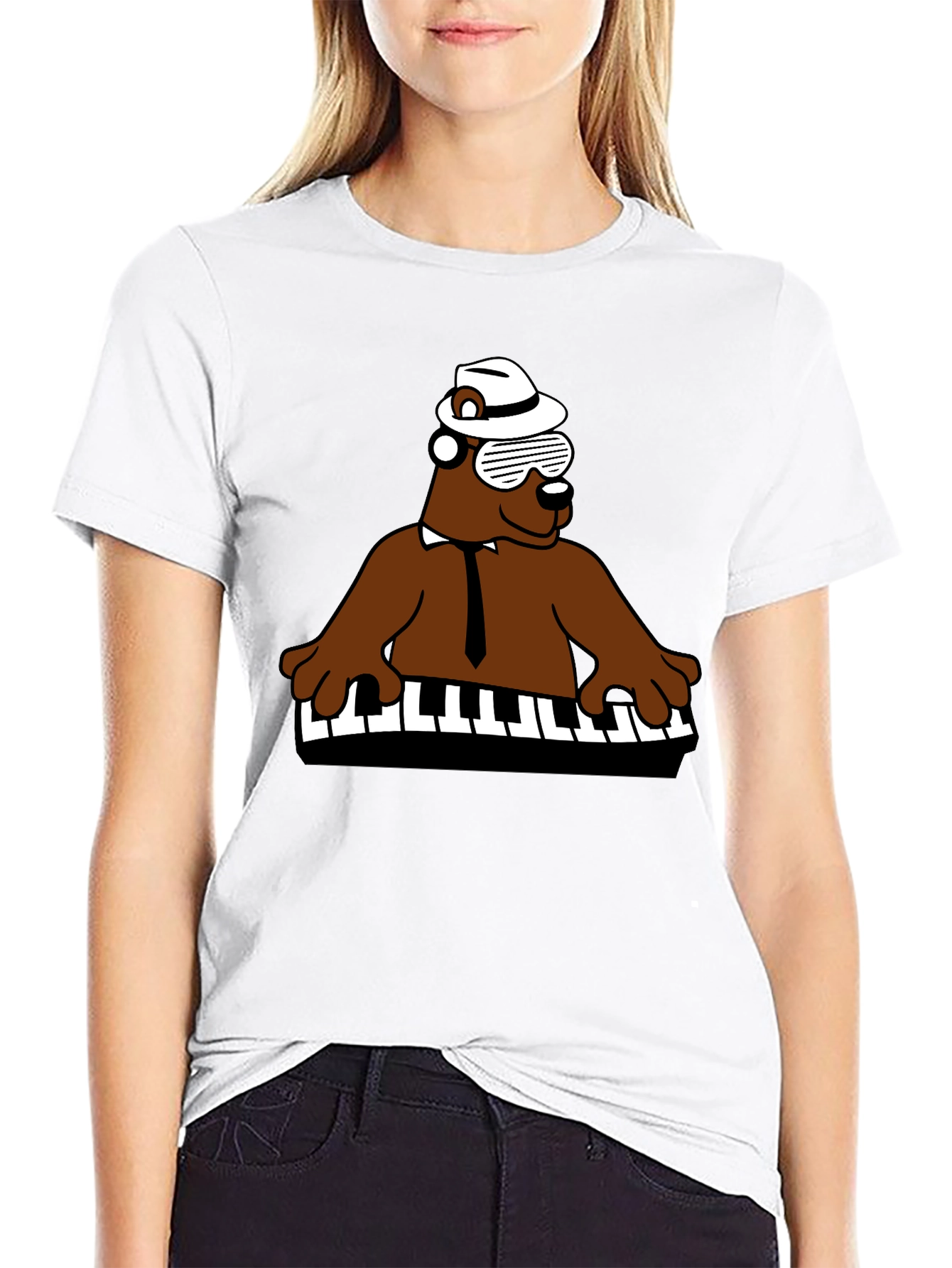 Cool Bear Piano Player T-Shirt - Black