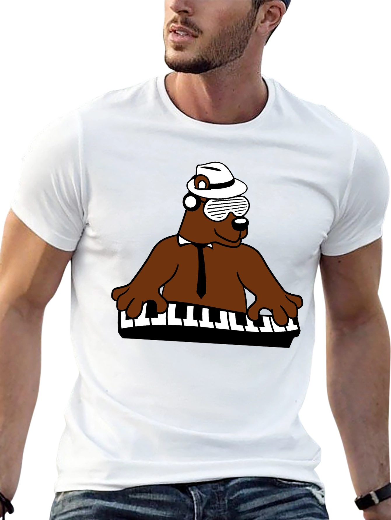 Cool Bear Piano Player T-Shirt - Black