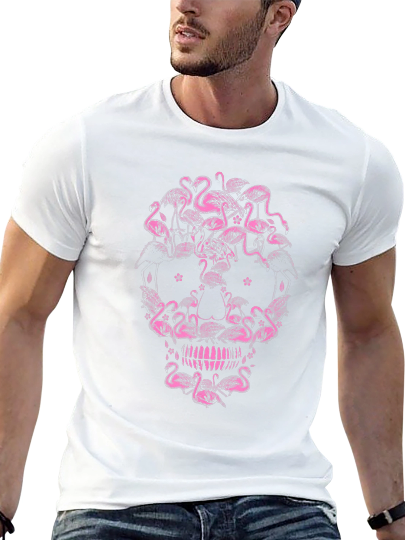 Flamingo Skull Graphic Tee - Unique Pink Design