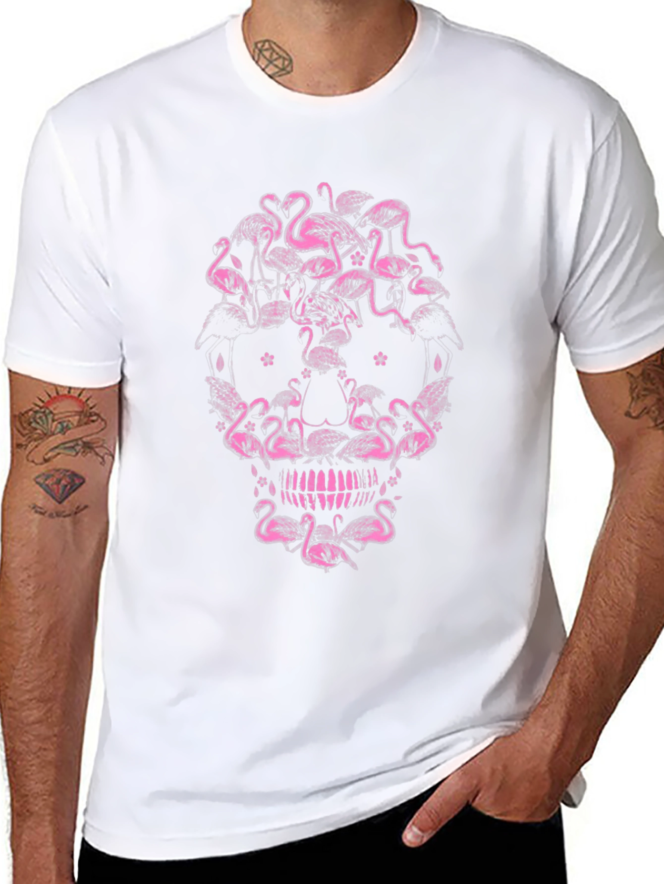 Flamingo Skull Graphic Tee - Unique Pink Design
