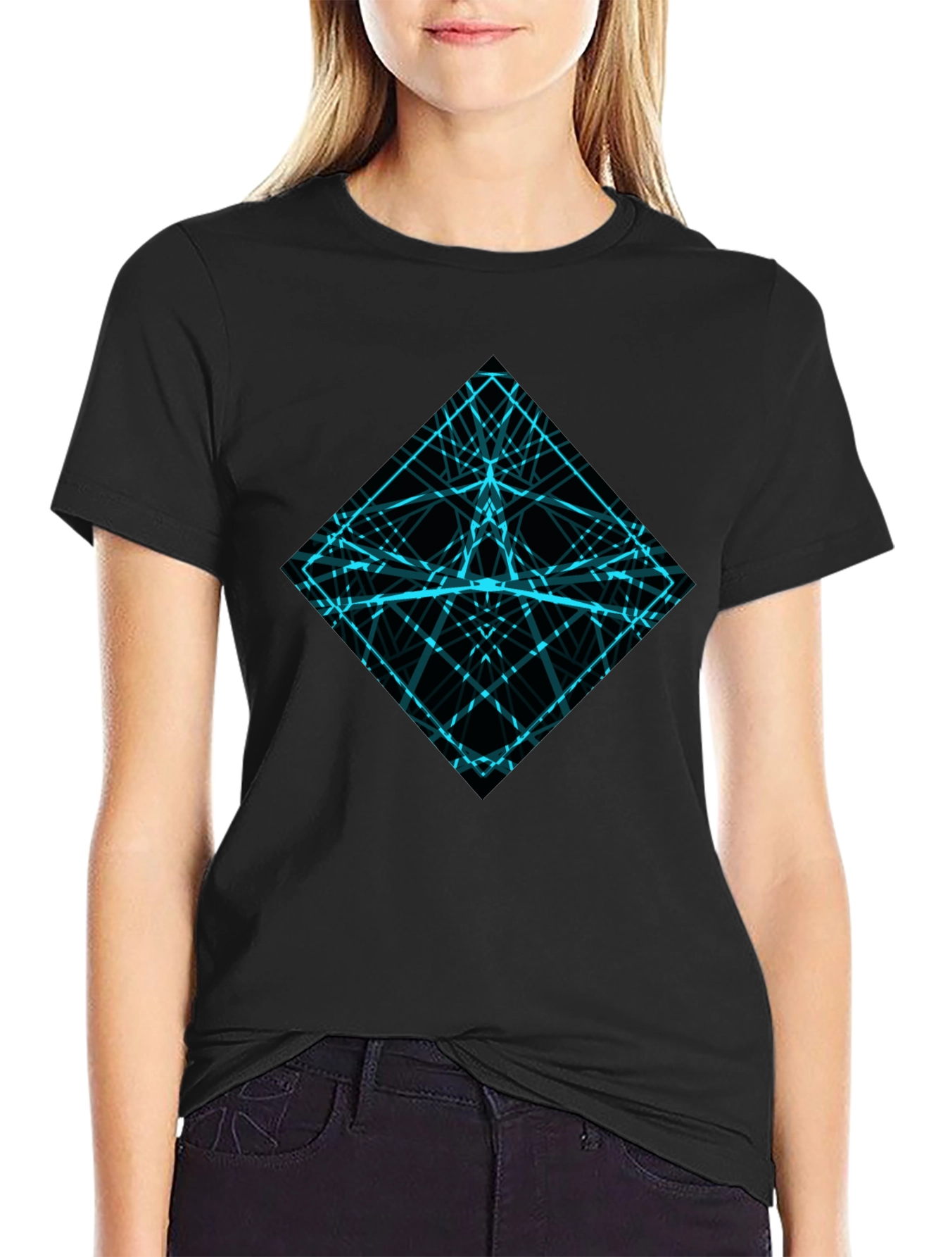 Geometric Lines Graphic Tee - Mens Black Shirt