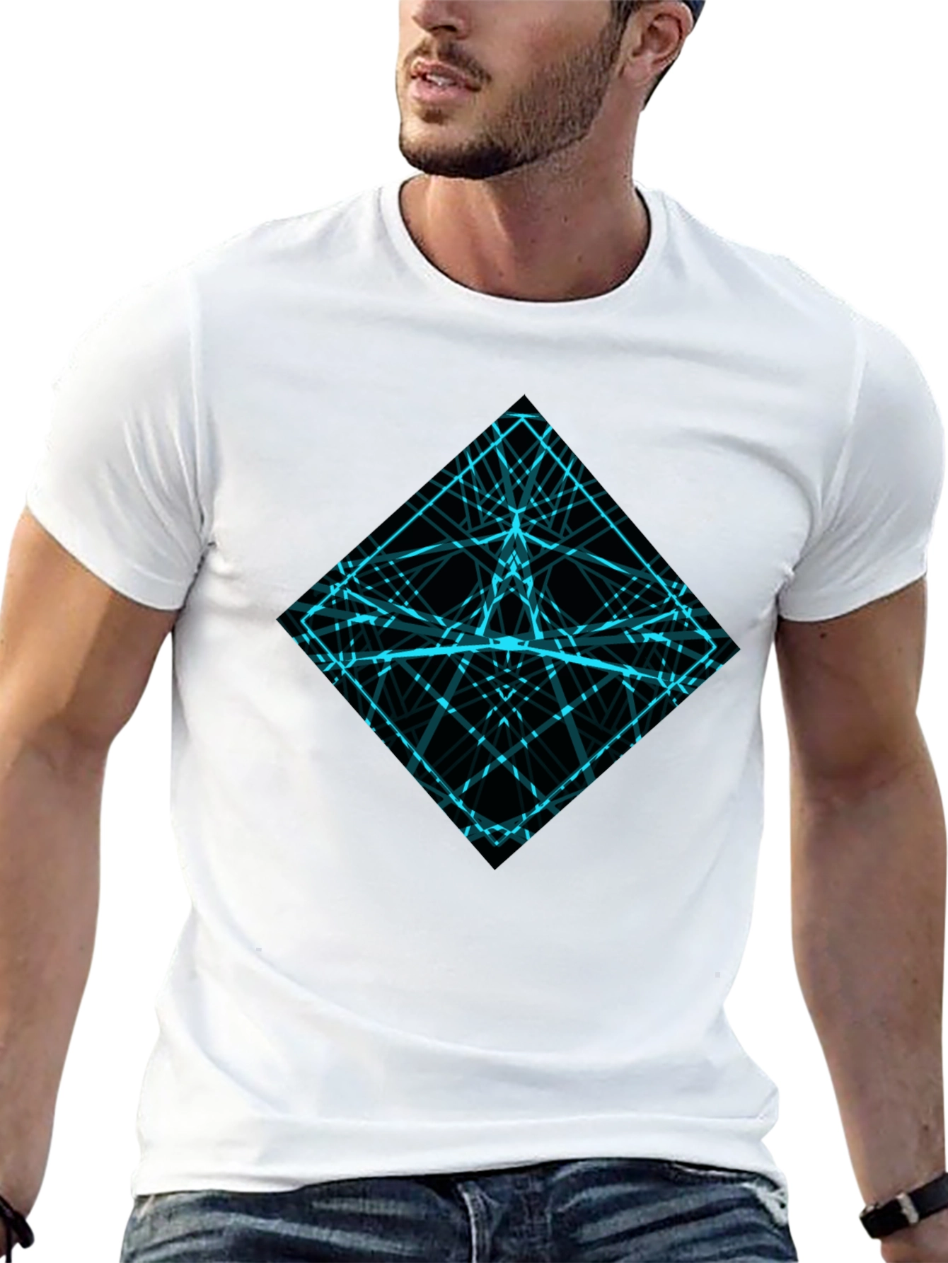 Geometric Lines Graphic Tee - Mens Black Shirt