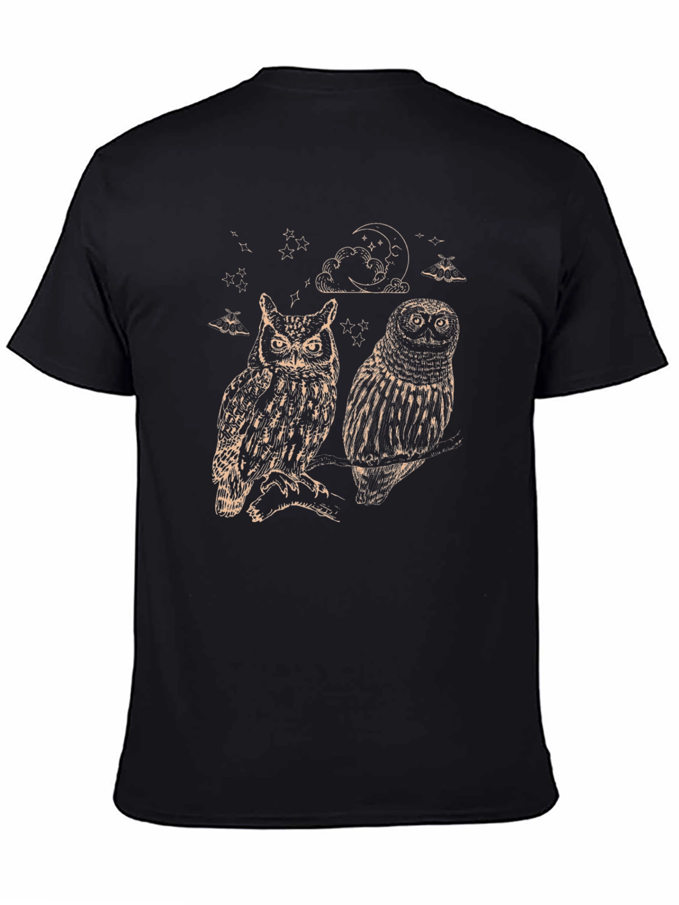 Two Owls Graphic Print Black T-Shirt