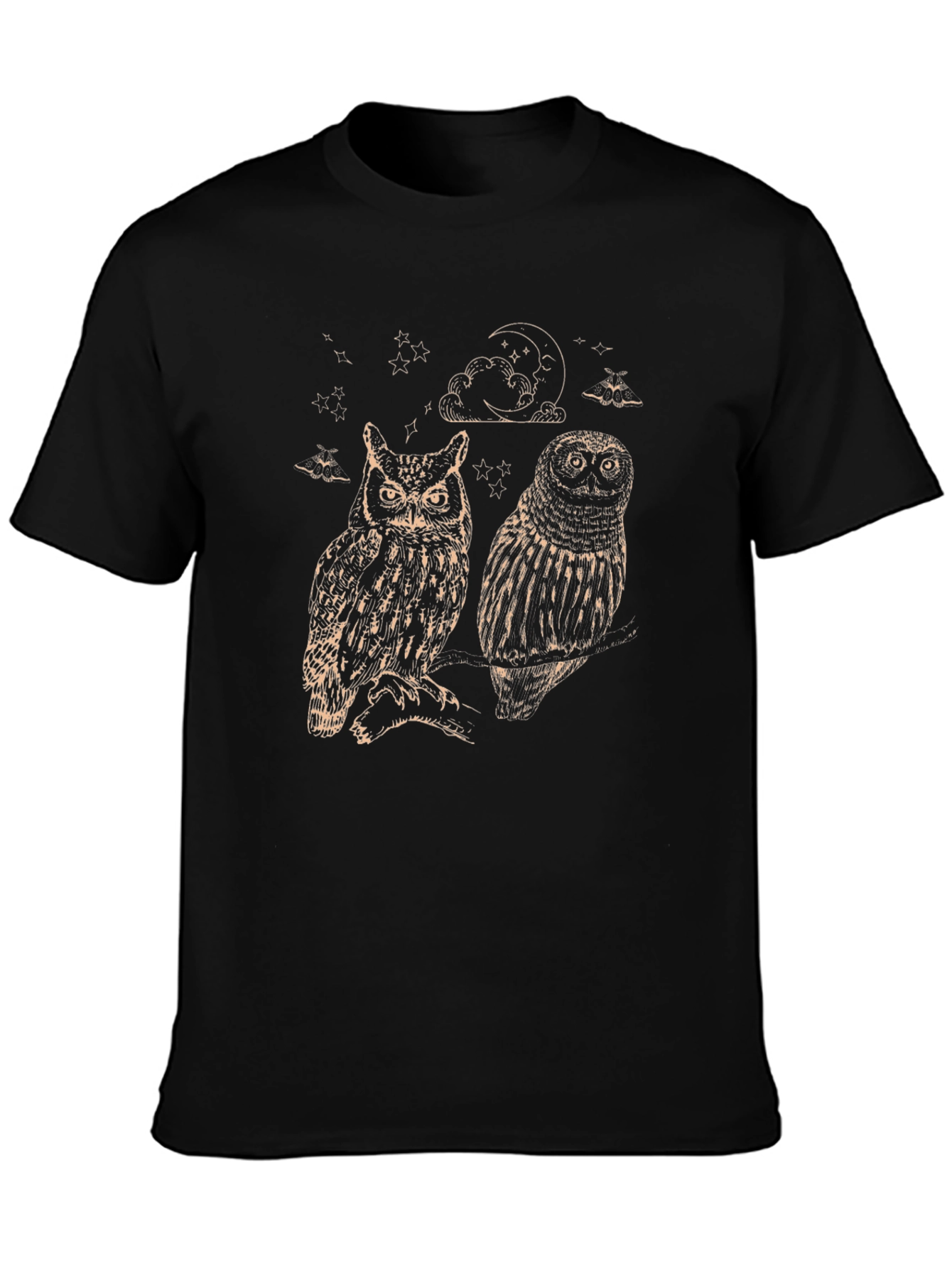 Two Owls Graphic Print Black T-Shirt
