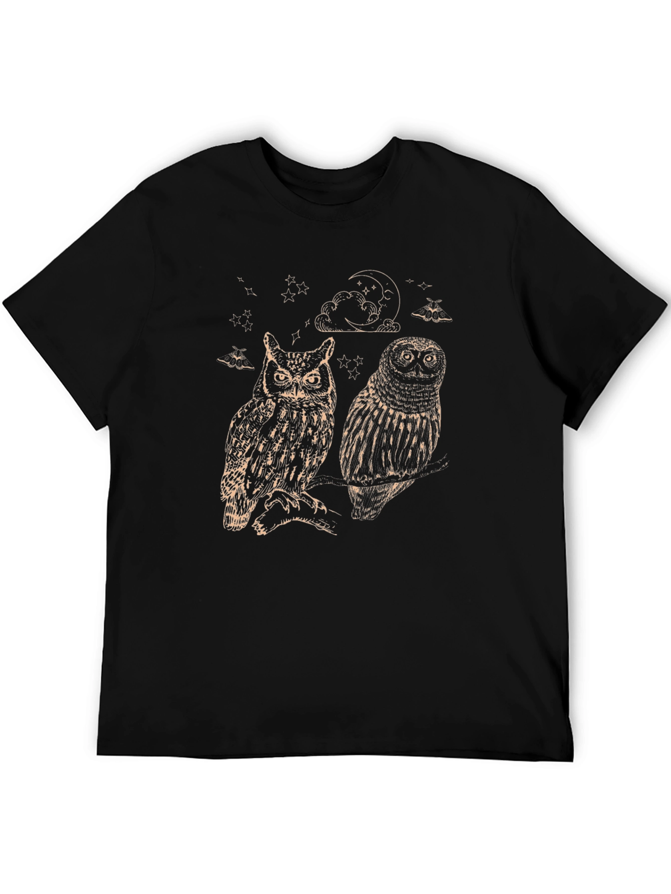 Two Owls Graphic Print Black T-Shirt