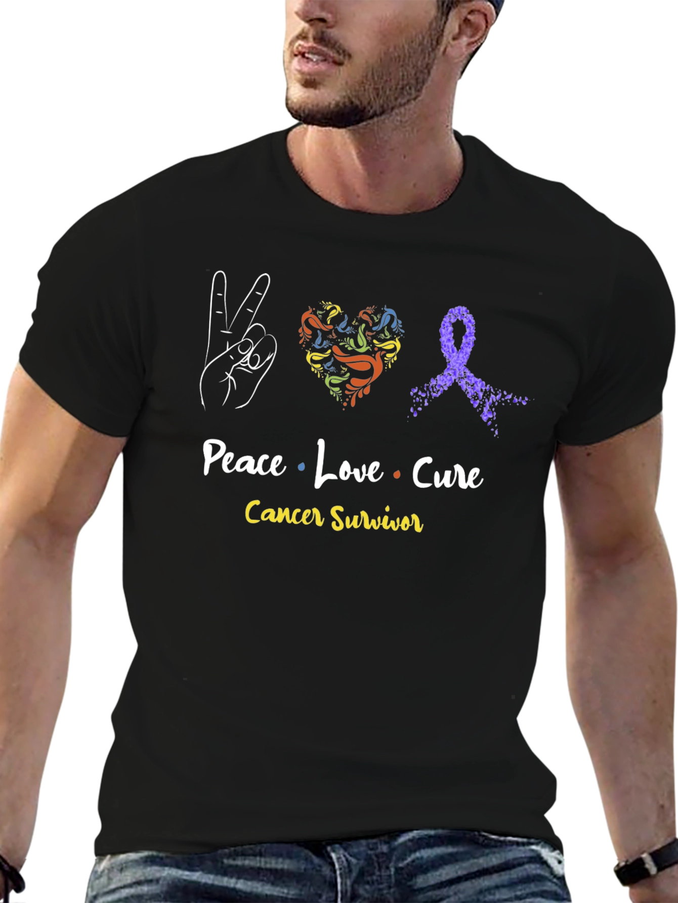 Peace Love Cure Cancer Survivor T-Shirt