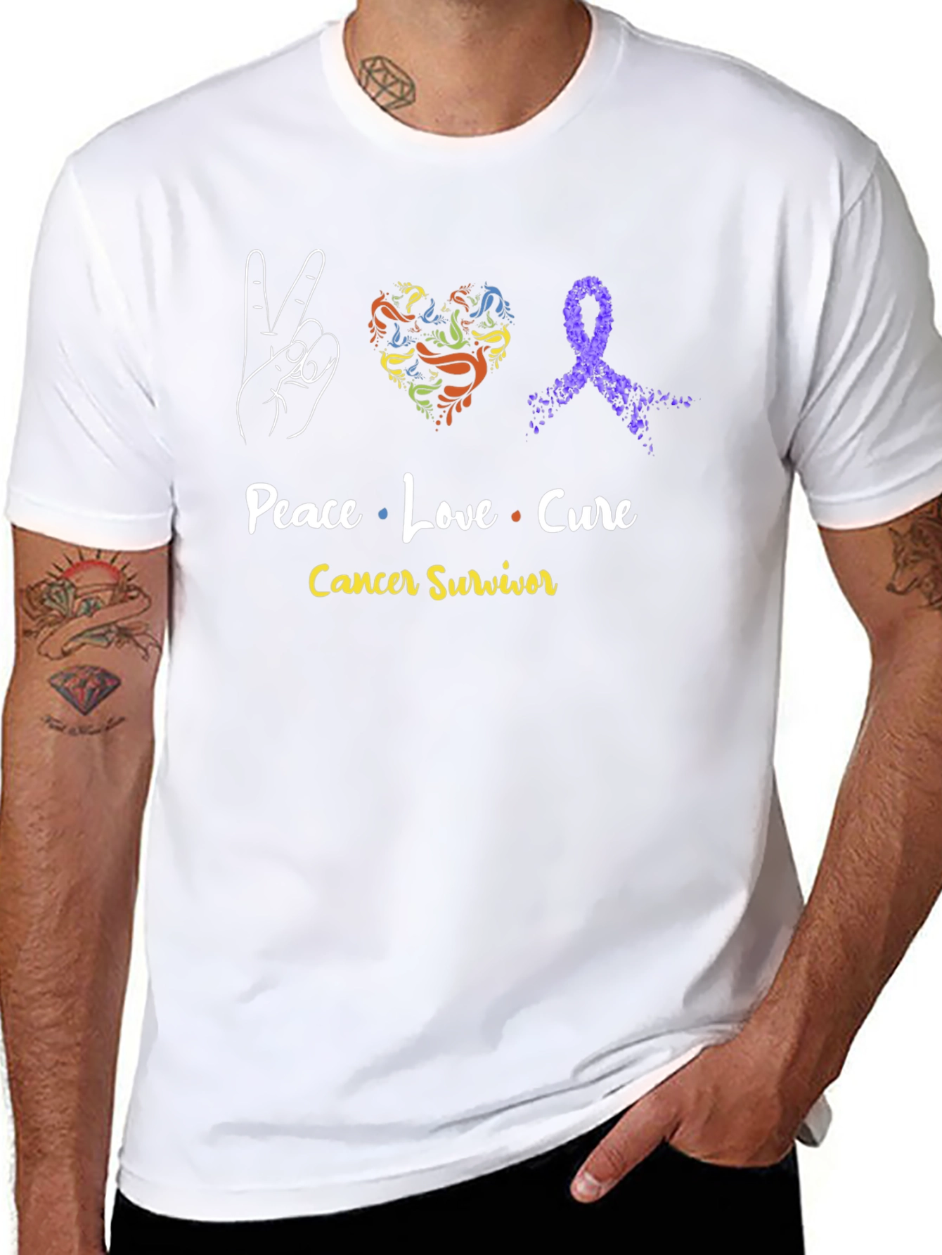 Peace Love Cure Cancer Survivor T-Shirt