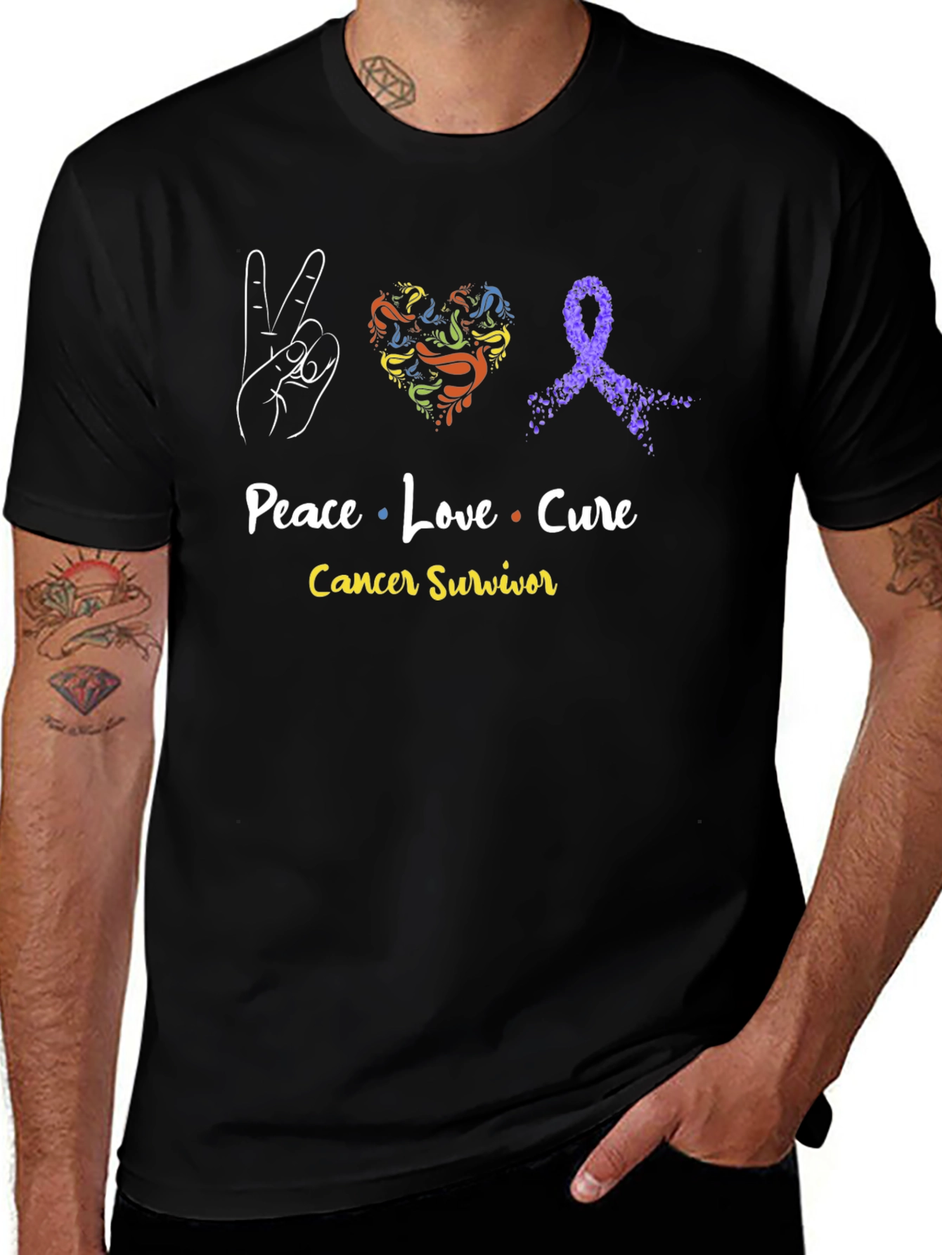 Peace Love Cure Cancer Survivor T-Shirt