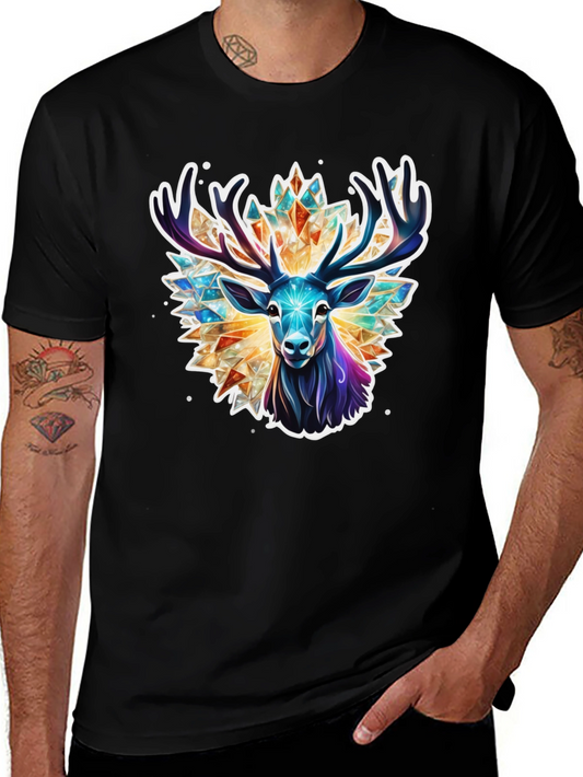 Geometric Deer Graphic Tee - Black