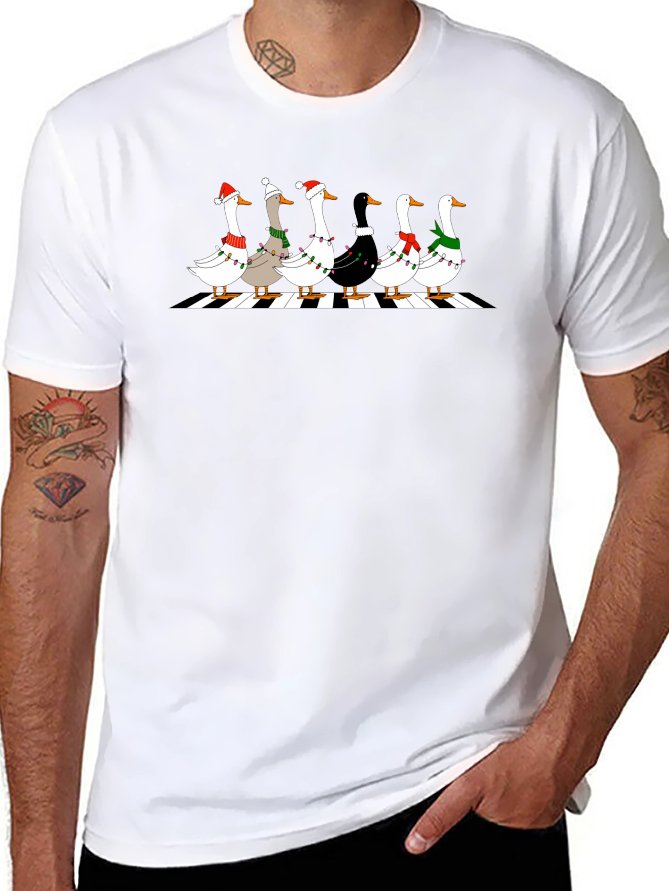 Holiday Geese Abbey Road Style Black T-Shirt