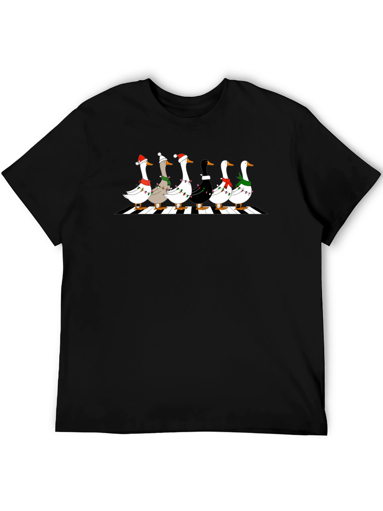 Holiday Geese Abbey Road Style Black T-Shirt