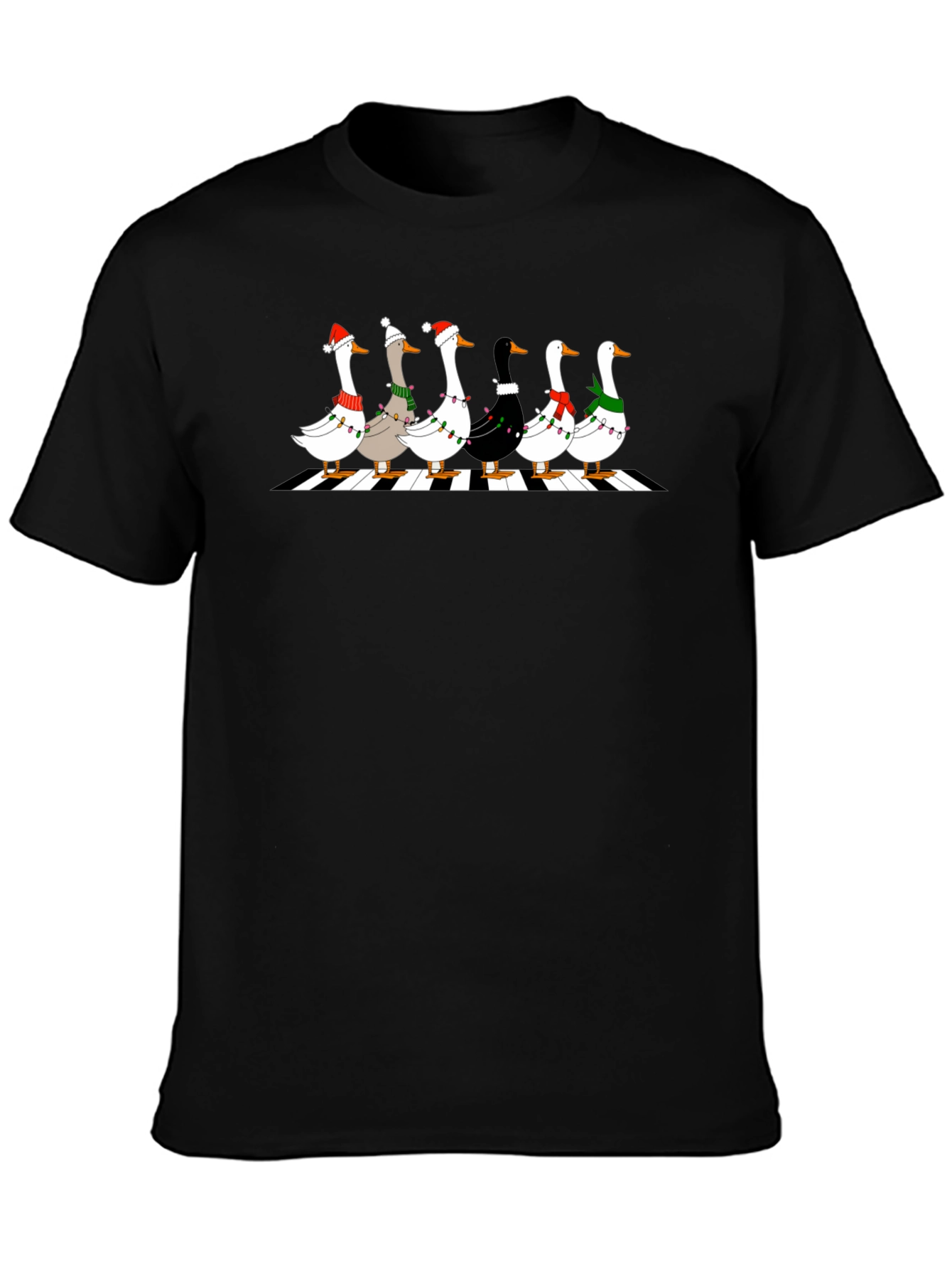 Holiday Geese Abbey Road Style Black T-Shirt