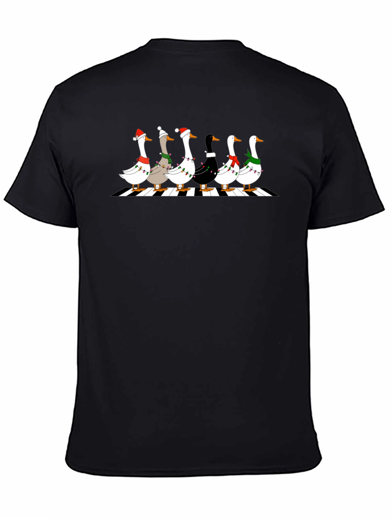 Holiday Geese Abbey Road Style Black T-Shirt