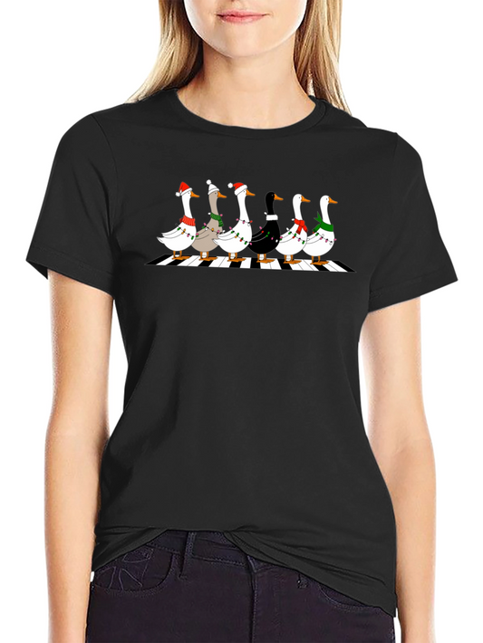 Holiday Geese Abbey Road Style Black T-Shirt