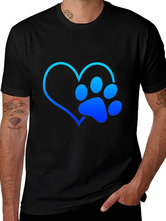 Dog Lover Heart Paw Print Graphic Tee - Black