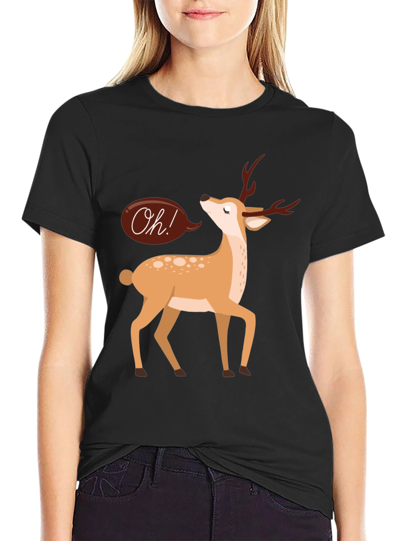 Oh Deer T-Shirt - Black Cotton Graphic Tee