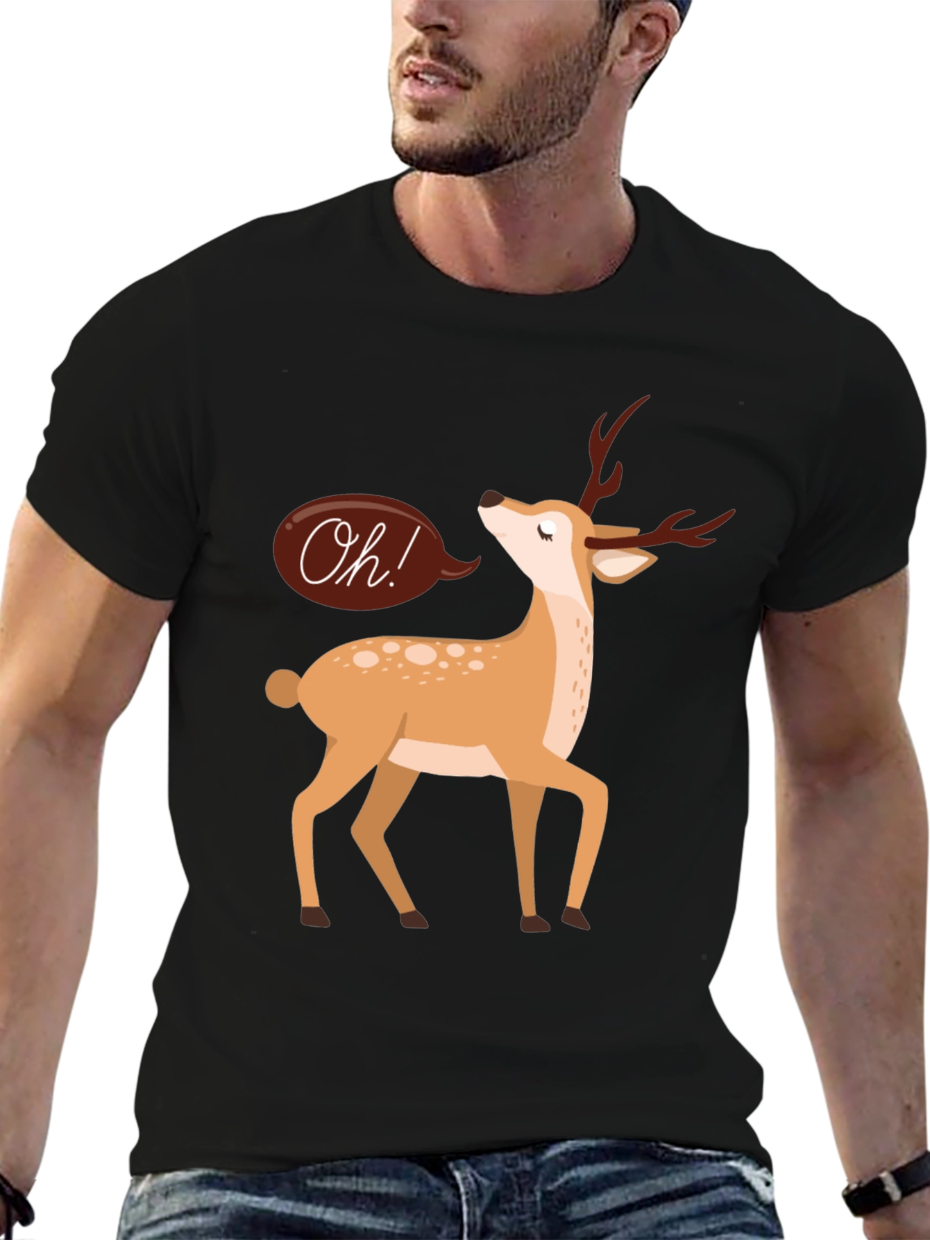 Oh Deer T-Shirt - Black Cotton Graphic Tee