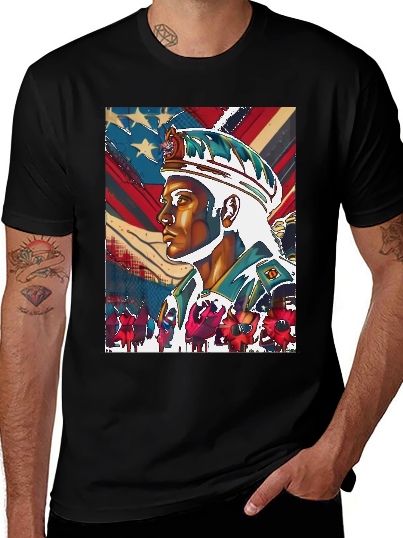 Patriotic Soldier Graphic Tee - Black