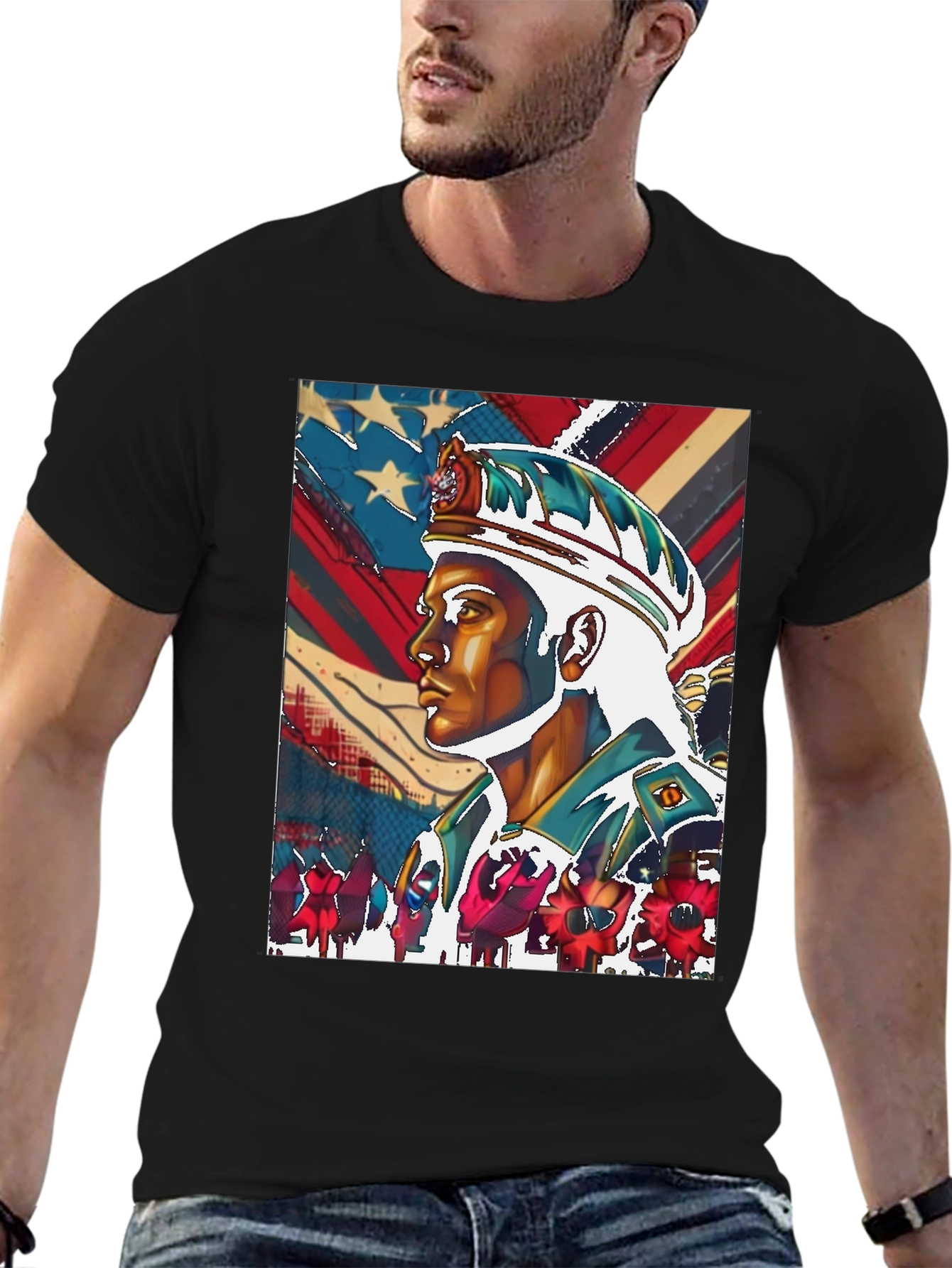 Patriotic Soldier Graphic Tee - Black