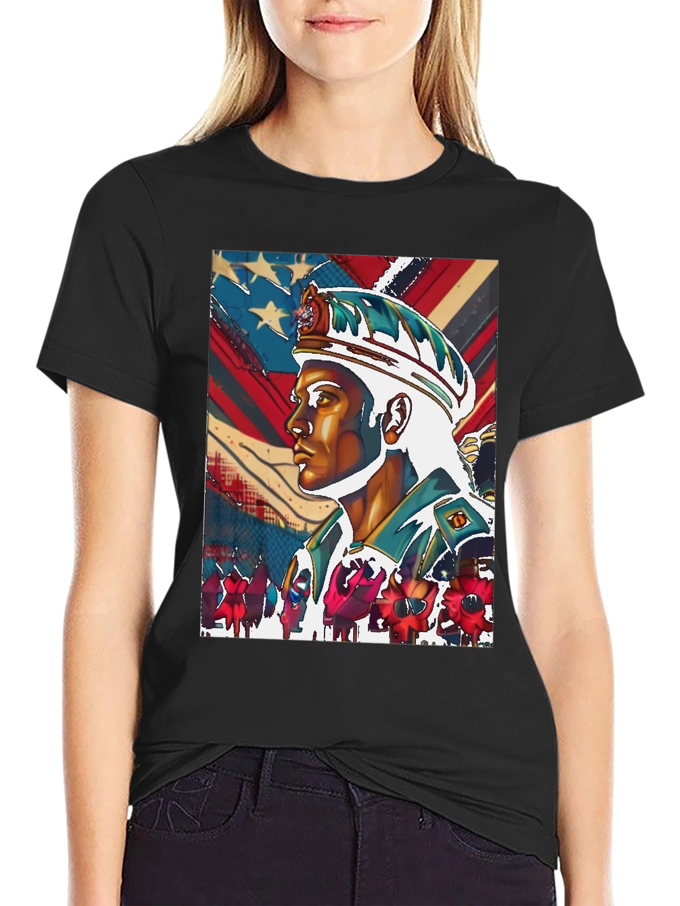 Patriotic Soldier Graphic Tee - Black