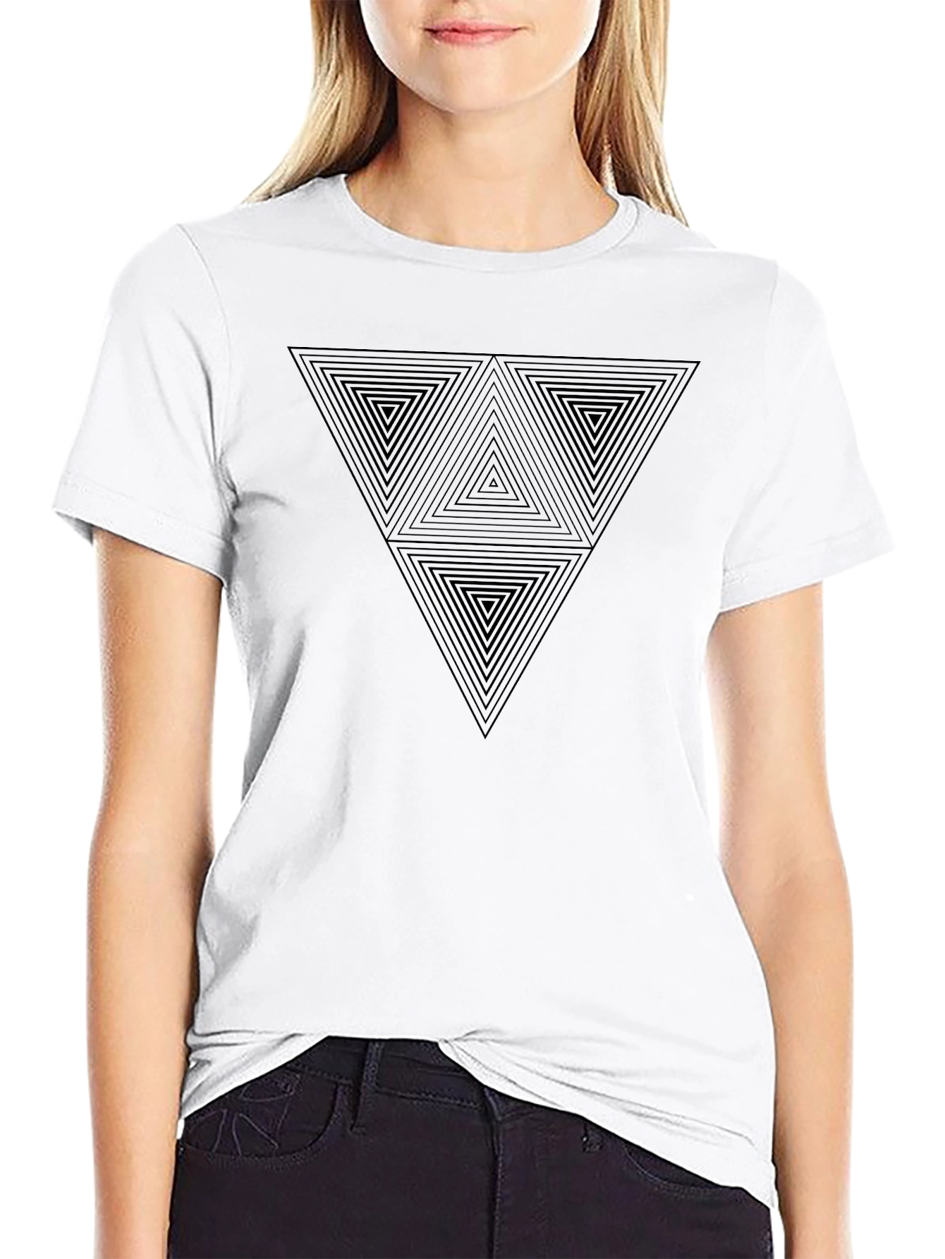 Geometric Triangle Graphic Print Mens Black T-Shirt
