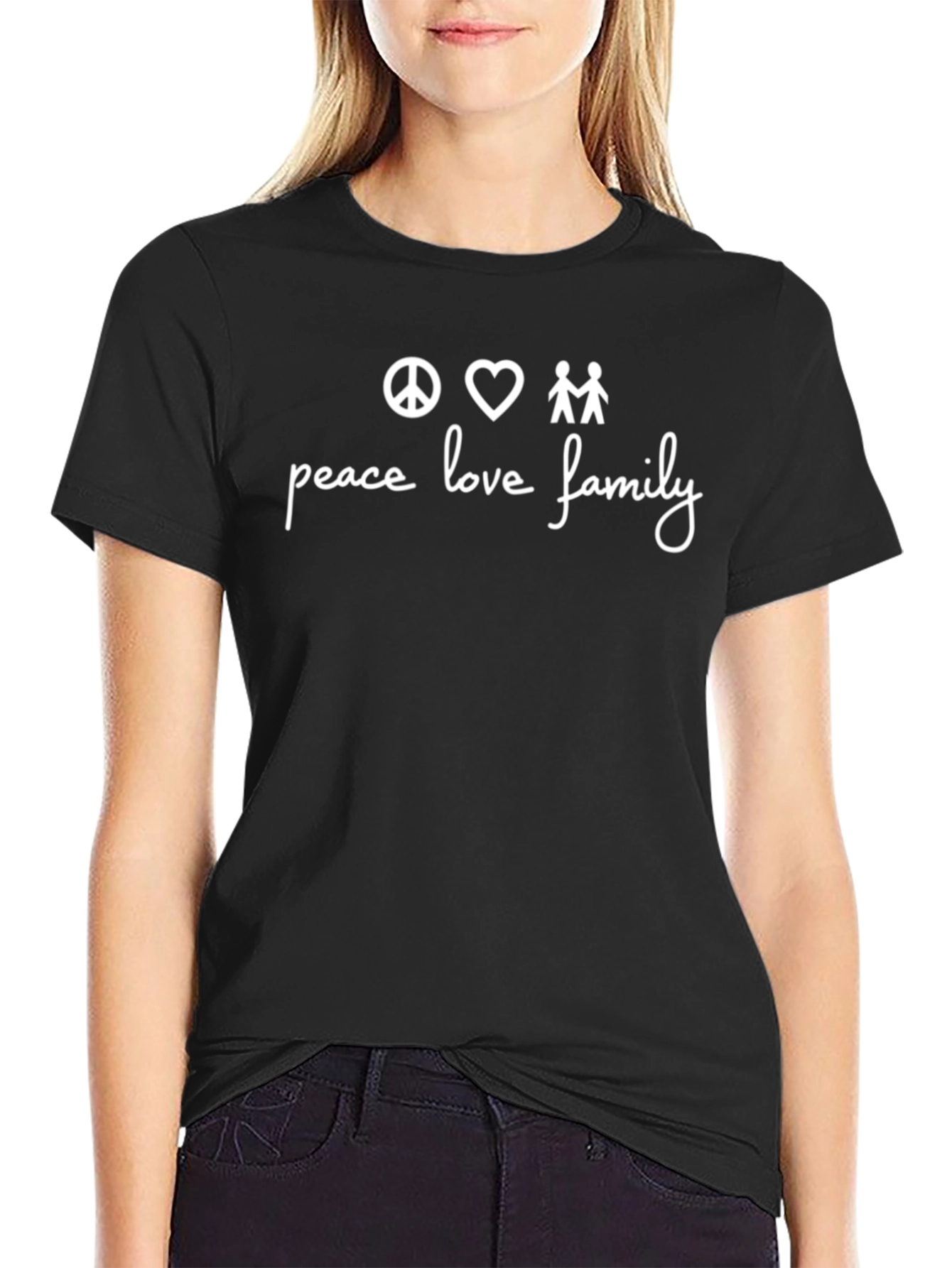 Peace Love Family Graphic T-Shirt - Black