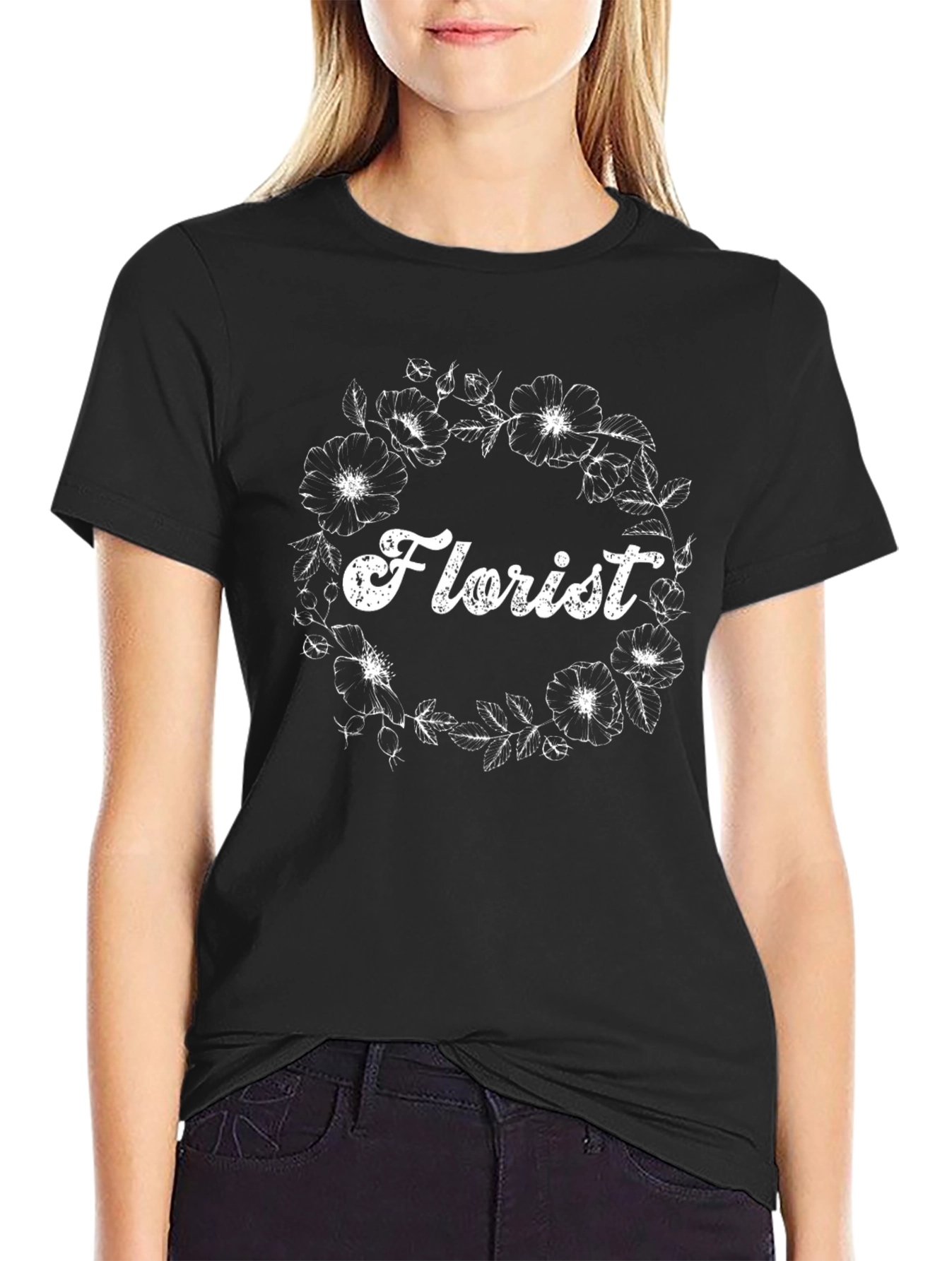 Florist Floral Wreath Black T-Shirt
